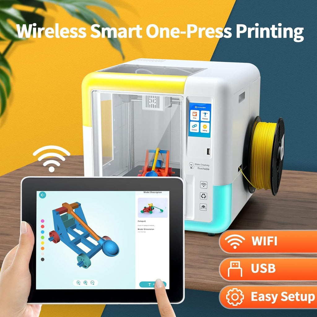 AOSEED X-Maker 3D Printer for Kids and Beginners, Fully Assembled High-Speed 3D Printer with Auto Leveling Bed, Wi-Fi Printing, High Precision Small 3D Print with App, PLA Filament Supported