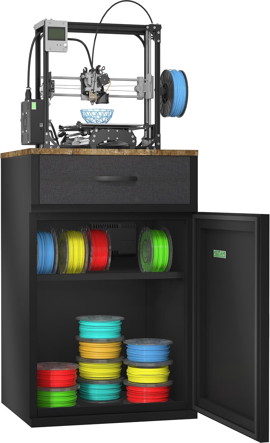 3D Printer Stand Filament Storage,25% RH Control 40 Rolls Filament Dehumidification Cabinet 3D Printing Sealing and Protection for PLA/ABS/TPU/Nylon (Black)