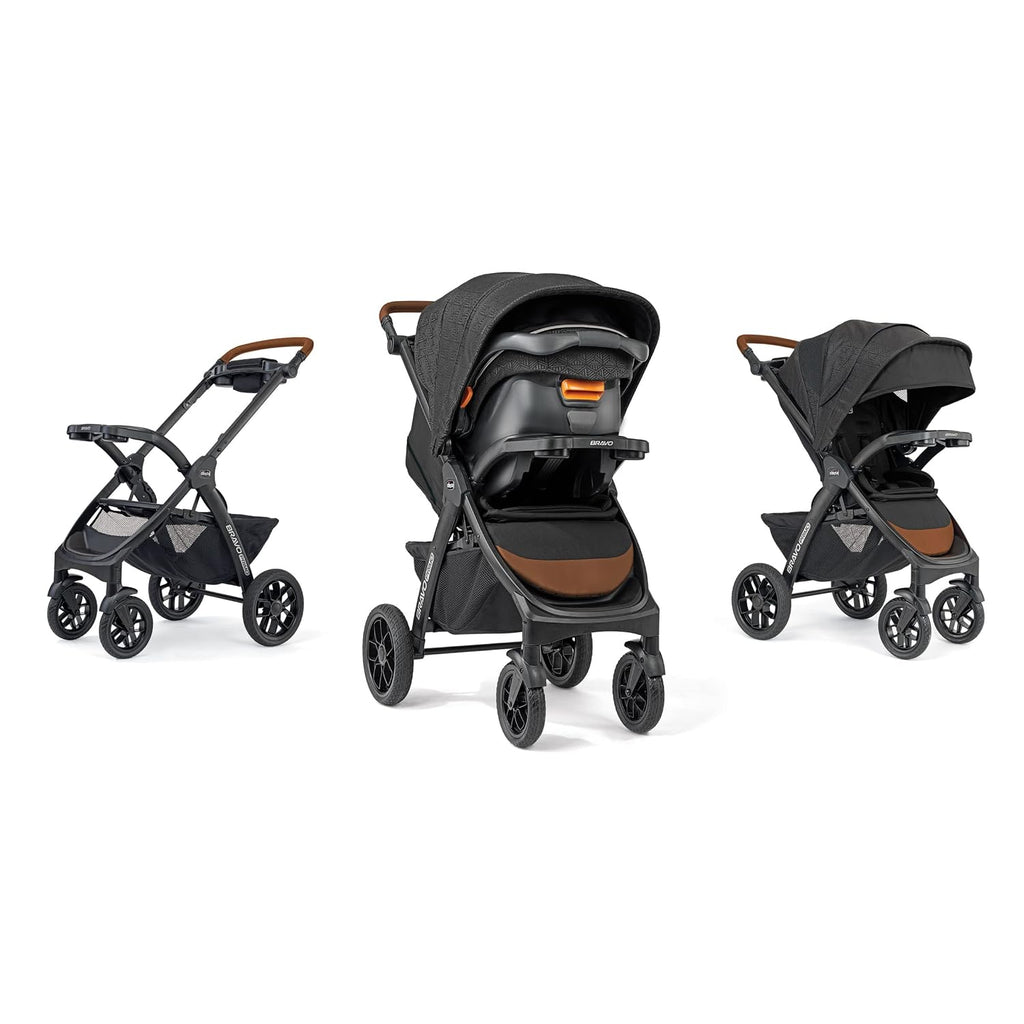 Chicco Bravo Primo 3-in-1 Trio Travel System, Bravo Primo Quick-Fold Stroller with KeyFit 35 Zip Infant Car Seat and Base, Springhill/Black