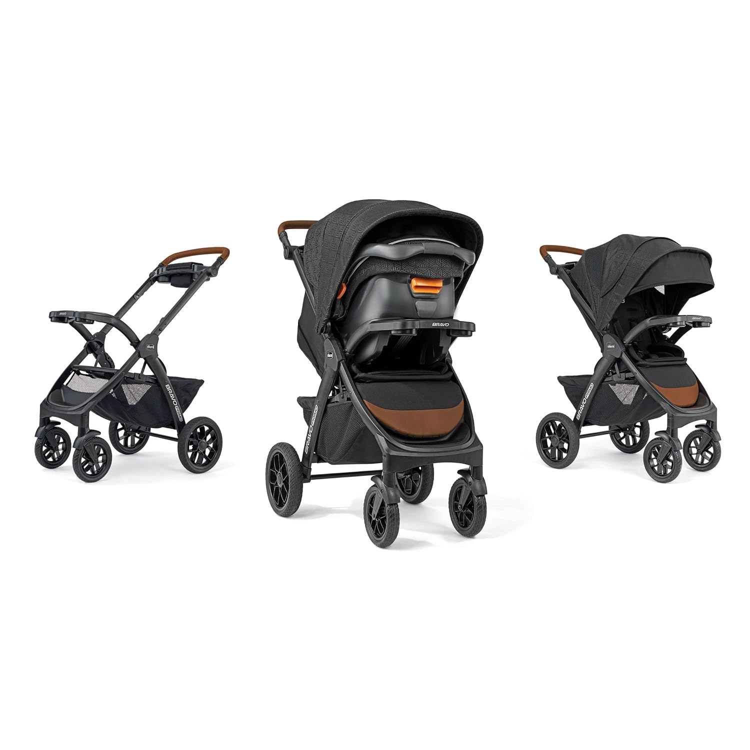 Chicco Bravo Primo 3-in-1 Trio Travel System, Bravo Primo Quick-Fold Stroller with KeyFit 35 Zip Infant Car Seat and Base, Springhill/Black