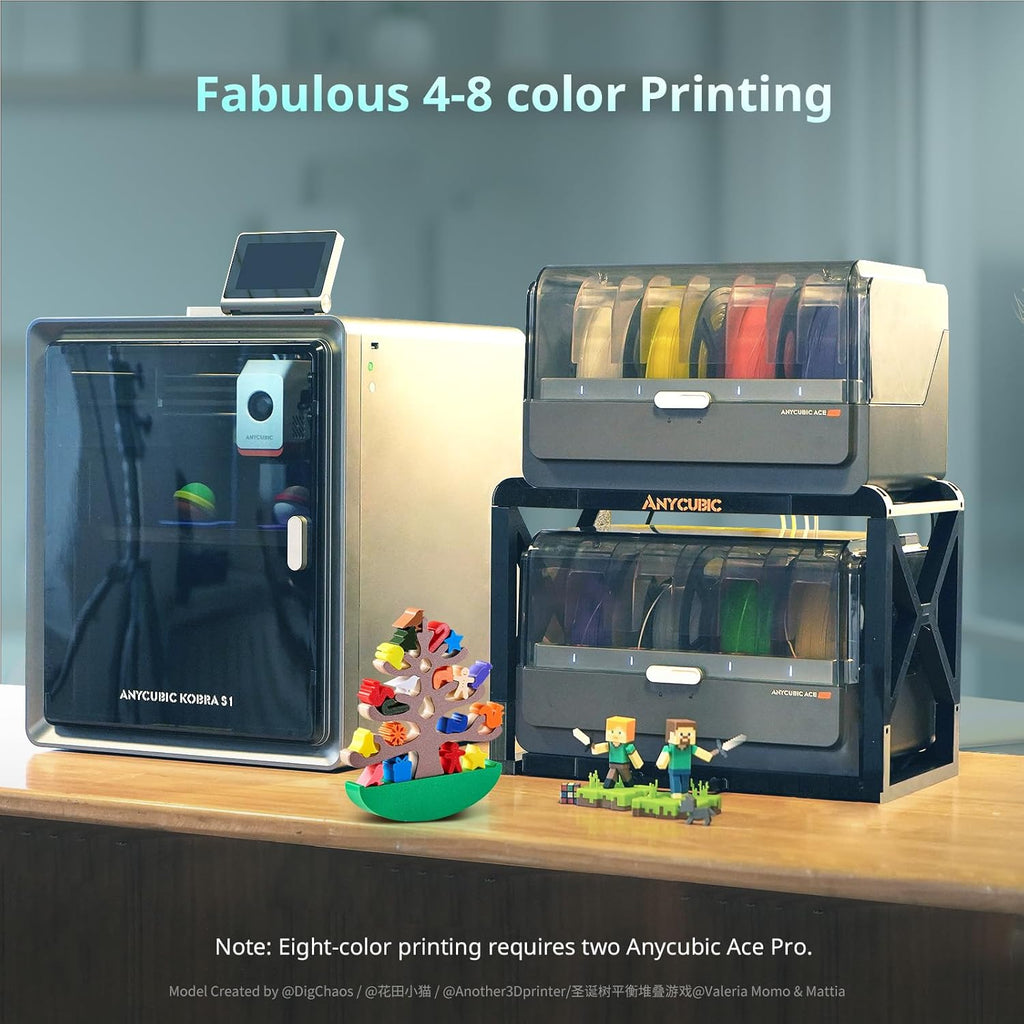 (PLA 4KG Bundle)Anycubic Kobra S1 Combo Multi-Color 3D Printer, Fast 600mm/s Printing Auto Leveling with Auto Calibration 250 x250x250mm Build Size,4KG Black + White + Spring Leaf + Tropical Turquoise