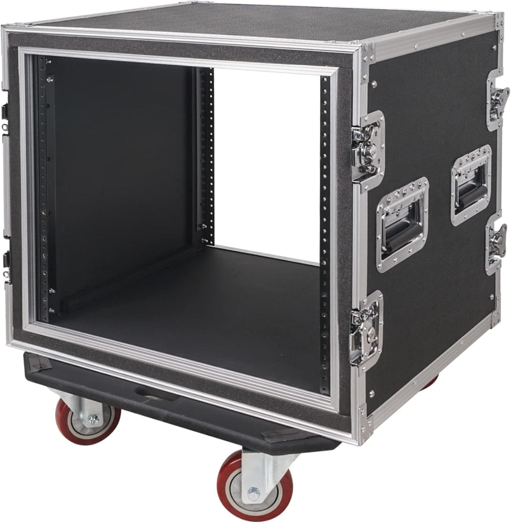 Sound Town Shock Mount 10U ATA Rack Case with 21' Rackable Depth and Casters, Pro Tour Grade (STRC-SP10UW)