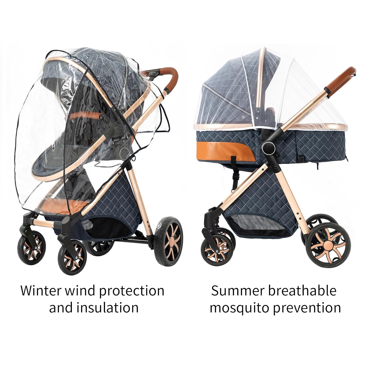 2 in 1 Baby Stroller, Convertible Pram, Reversible Standard Stroller, Portable Baby Buggy, Infant Carriage, Foldable High Landscape Pushchair for Toddler Newborn (225 Black Gold)