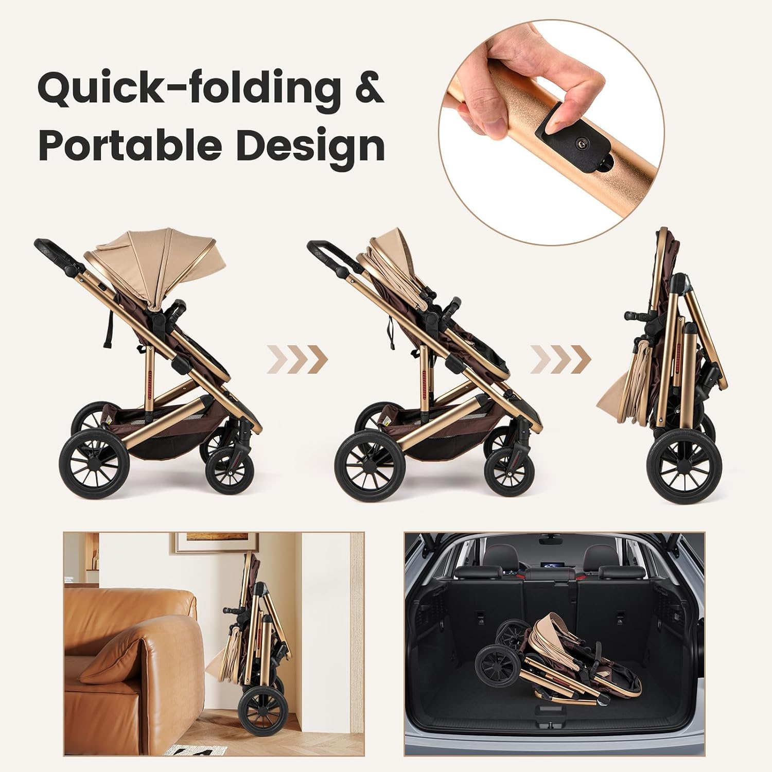 INFANS 2 in 1 Baby Stroller, Folding Newborn Pram Convertible Stroller Bassinet for Infant Foldable High Landscape Shock Absorption with Reversible Seat Aluminum Structure for Pushchair