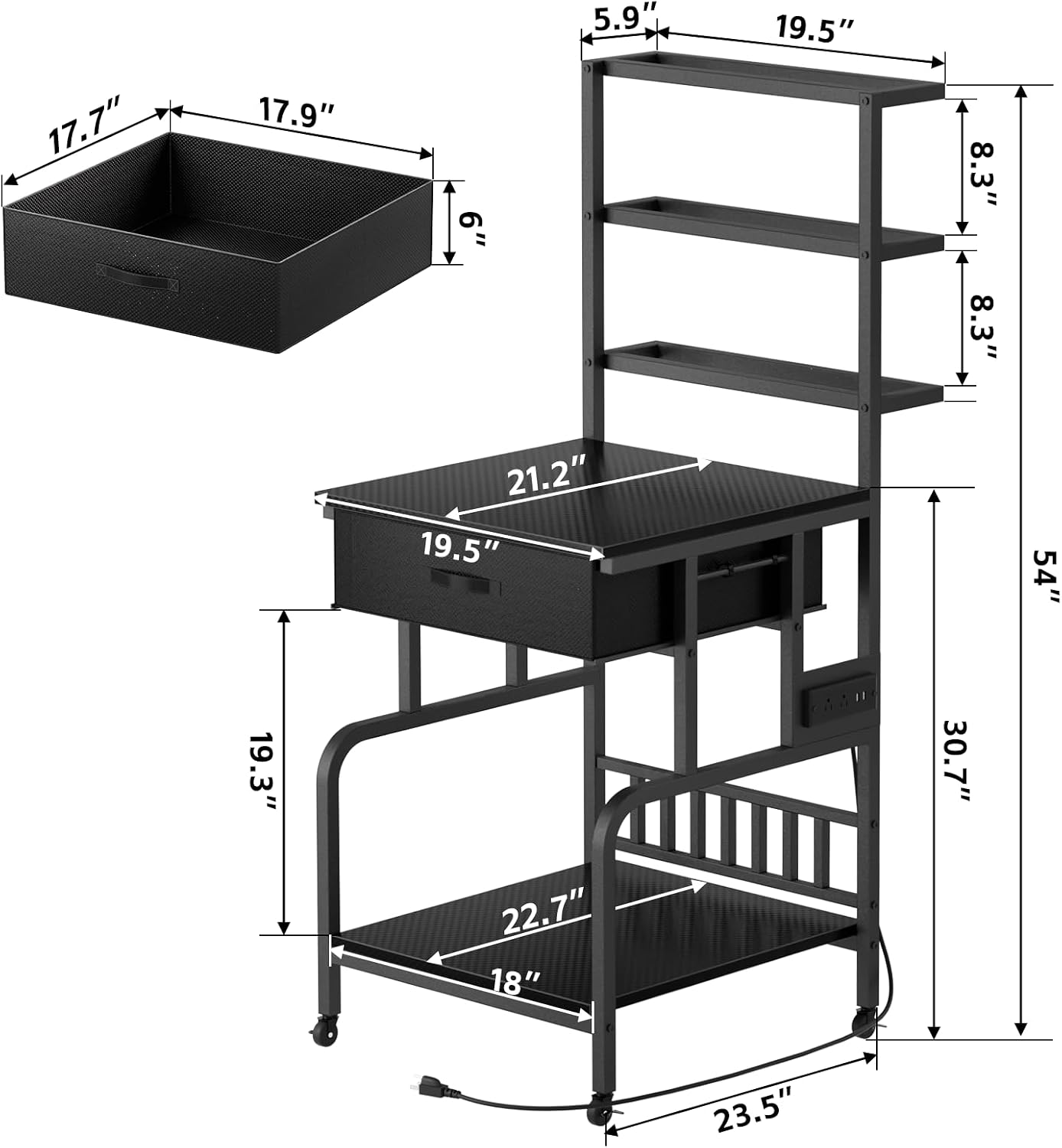 3D Printer Stand with Filament Storage,3D Printer Rack with Storage Drawer，Heavy-Duty 3D Printers Table with Power Outlet，for ABS/PLA/TPU Spools, Home Office Studi