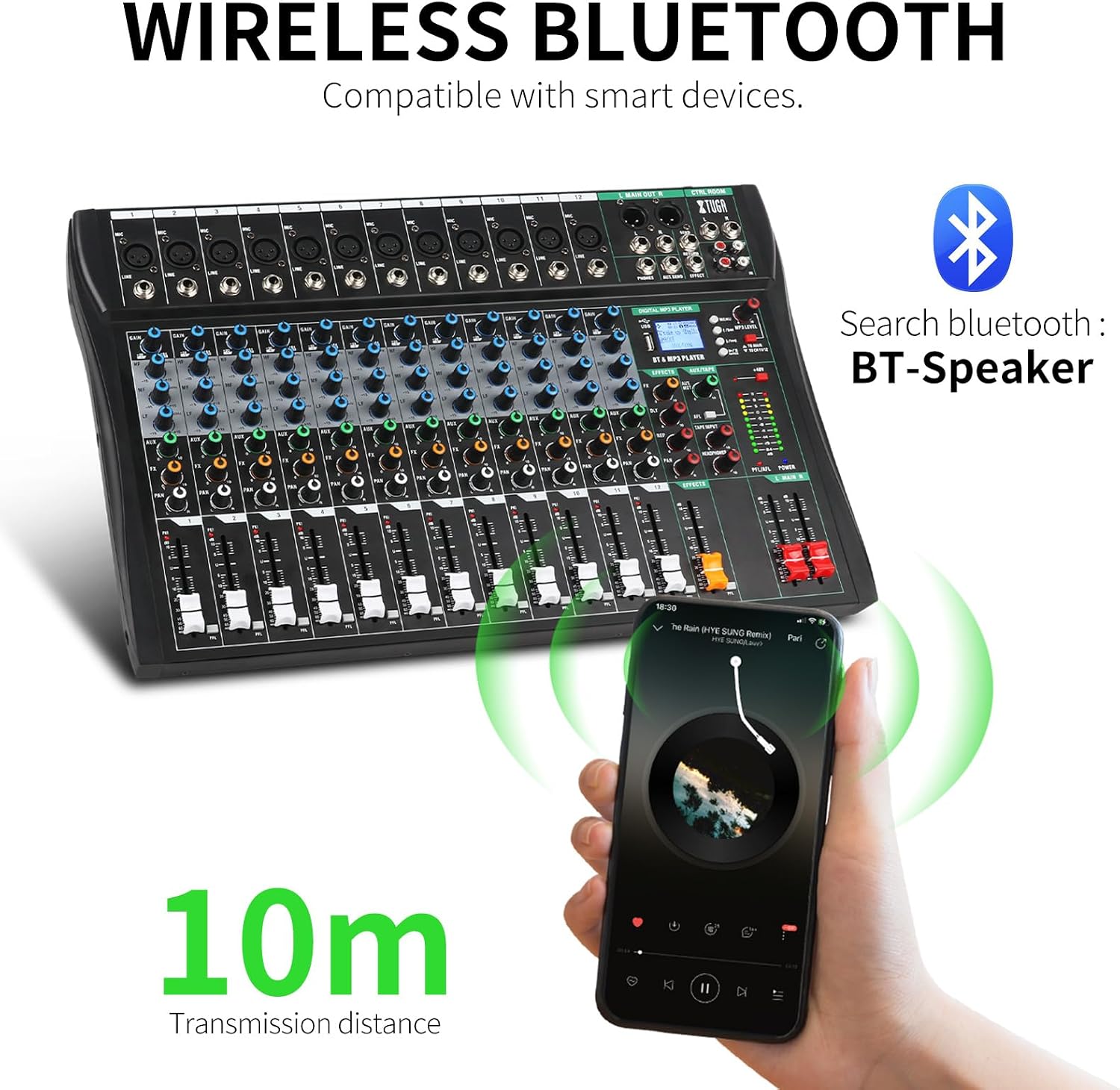 XTUGA 12 Channel Audio Mixer, Professional Sound Board Mixer, DJ Mixing Console System Audio Interface,48V Phantom Digital Effect for PC Podcast Studio Karaoke Streaming Live Recording(CT120)