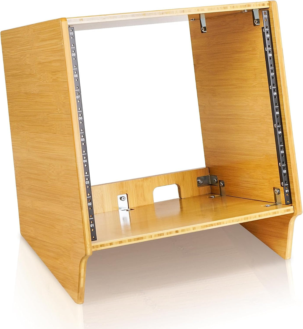 Sound Town DIY 10U Angled Desktop Turret Studio Rack, Solid Carbonized Bamboo, Assembly Required (STBR-10SL)