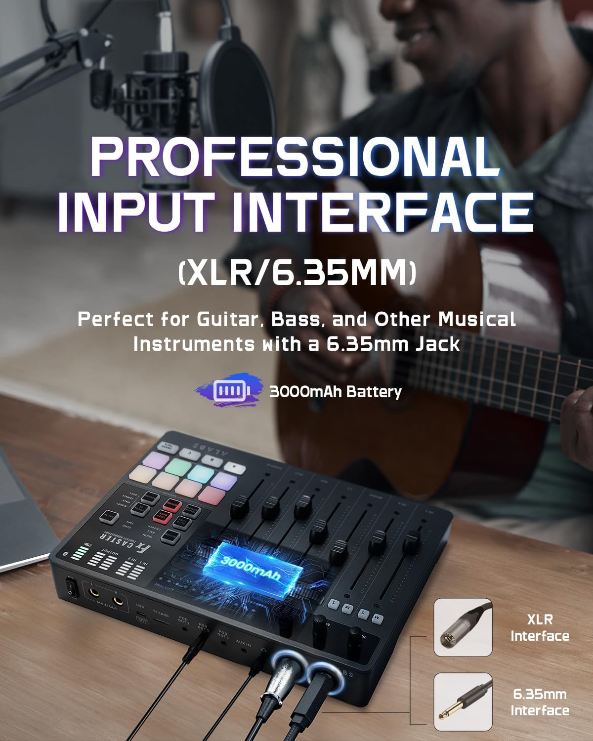 ALABS Fxcaster Podcast Equipment Bundle - All-in-One Podcasting Starter Setup with 7-Channel Soundboard, Audio Interface, and 25mm Diaphragm XLR Microphone for Live Streaming, Recording, and TikTok