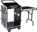 PRORECK 14U Rack/Road Case With Slant Mixer Top, One Side Table And Casters, 20'' Rackable Depth, Plywood, 14U Installation Size, Pro Stage Performance.
