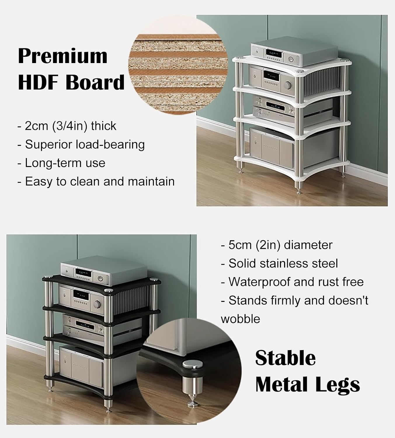 Wood Audio Cabinet Rack, Stereo Record Player AV Media Stand Furniture, Home Audio-Video Equipment Storage Shelving, Rounded Corner Design(Walnut - 2 Tier)
