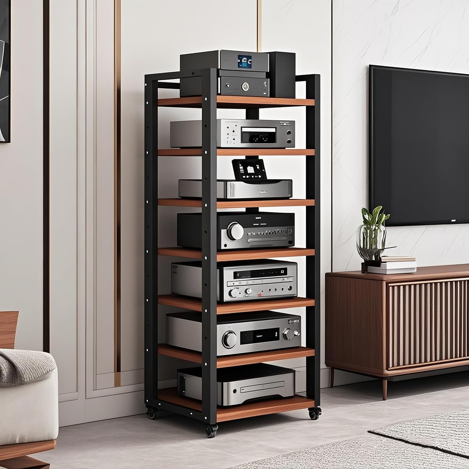 7-Tier Heavy Duty Audio Component Rack, 140cm Tall - HiFi Amplifier Rack/Audio-Video Shelving - CD Record Player Stereo Receiver AV Equipment Cabinet Display Stand (B)