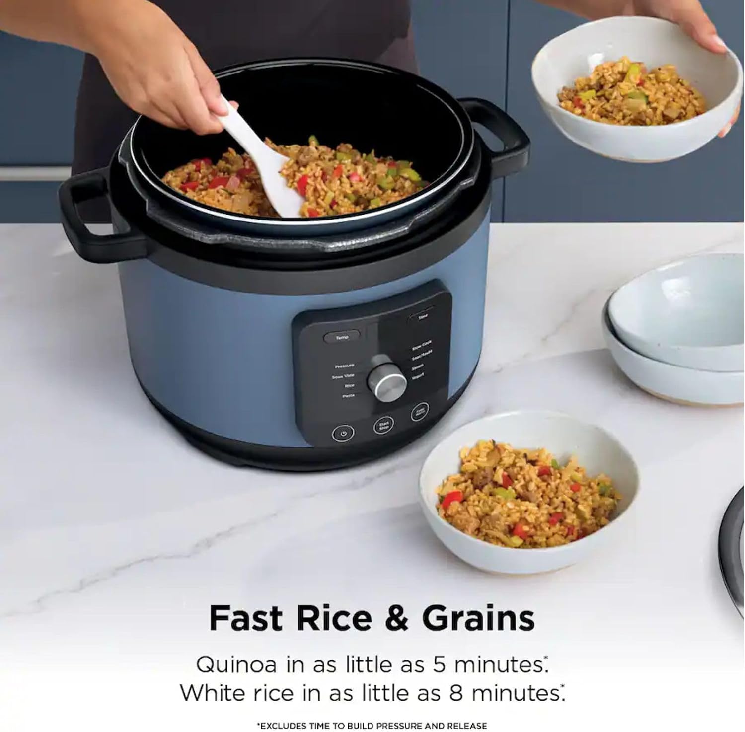 Hyper-Heat Pressure Cooker - 6.5 Quart Multi-Cooker with 9 Programmable Functions, 1200W Power, SimpliServe Pot for Family Meals, Electric Pressure Cooker for Fast and Healthy Cooking (Blue)