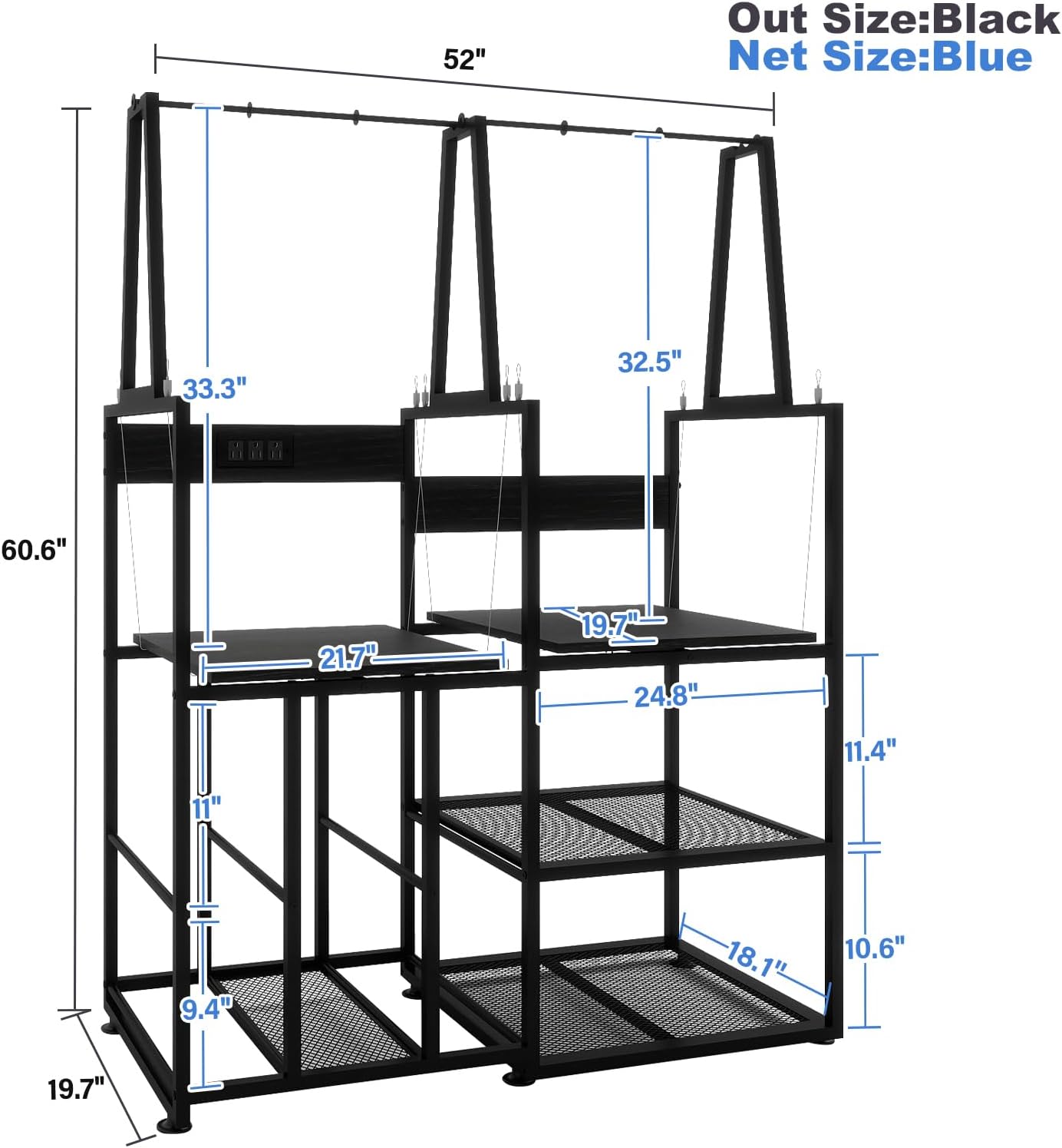 PUNCIA Dual-Row 3D Printer Stand with Filament Storage, Heavy-Duty Rack with Power Outlet - 3D Printer Table for FDM & SLA Printers, Space-Saving Desk and Cabinet with Shelves for Dual-Printer Setup