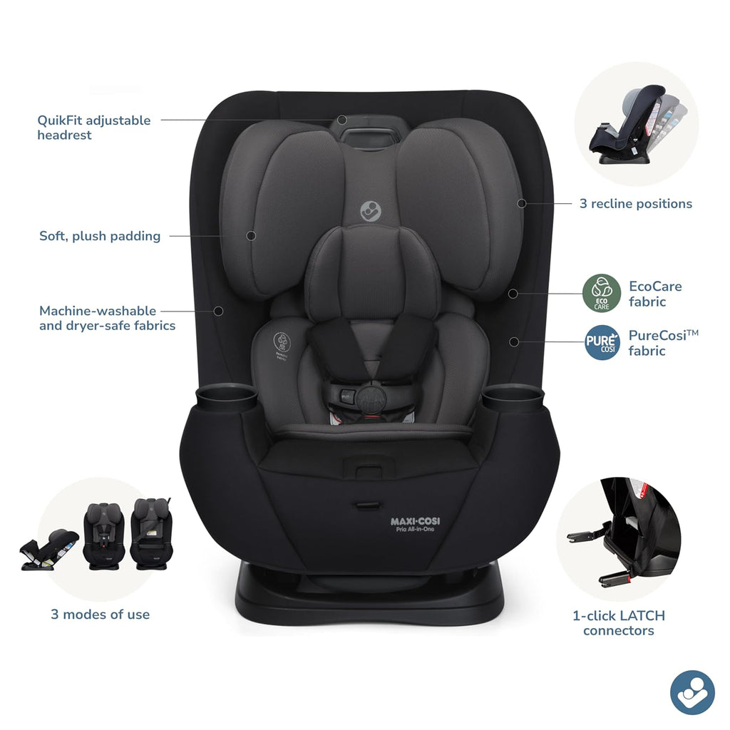 Maxi-Cosi Pria All-in-One Convertible Car Seat, Infant to Toddler Car Seat, Easy-Install Harness, Machine-Washable Cover, 5-100 lbs, Sea Shadow