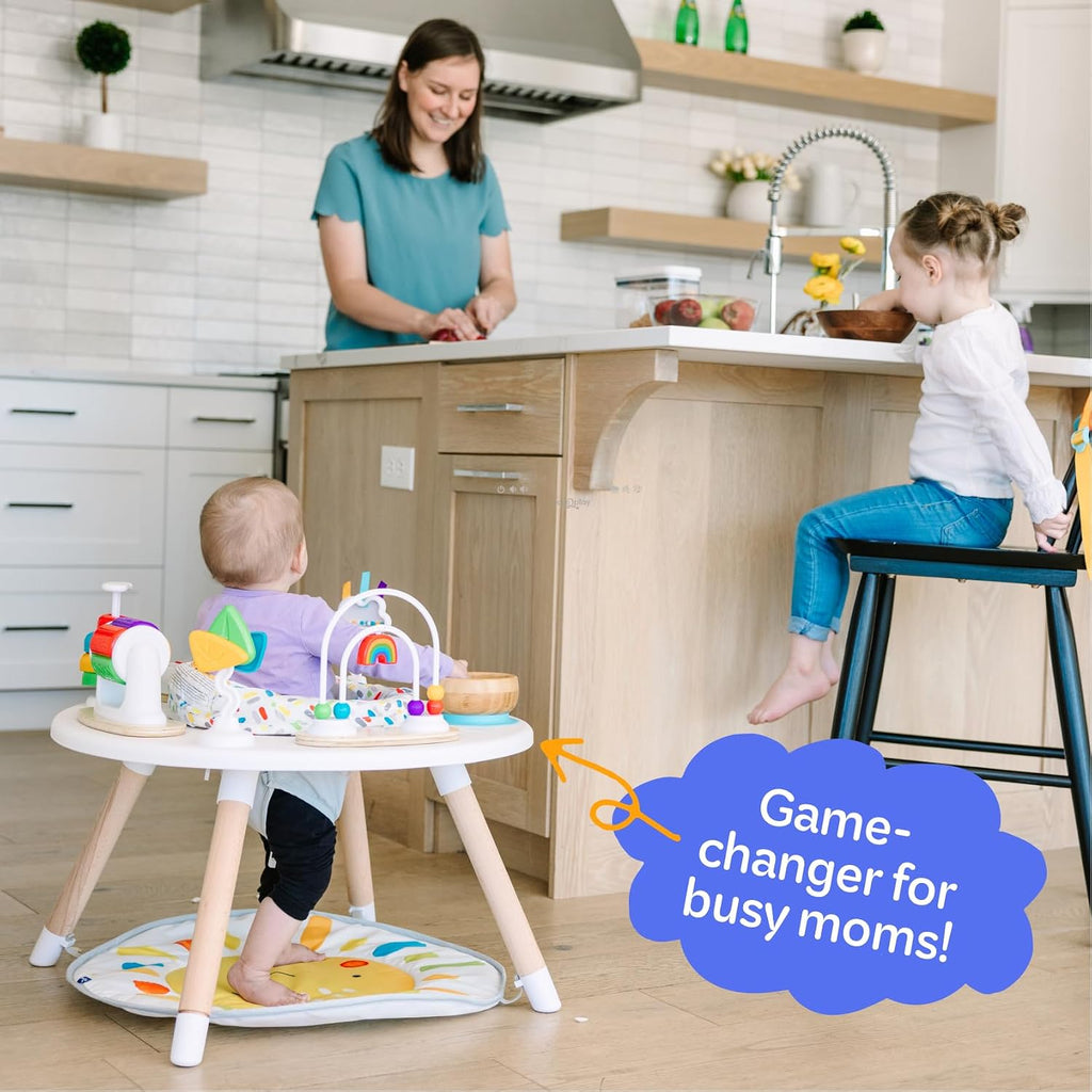 Move2Play 4-in-1 Baby Activity Center | Montessori-Inspired Design | 8 Interactive Toys | Tummy Time, Exersaucer & Toddler Table | Shower Gift | Essential | Must Have for 3, 6, 12 Month Old (Sun)