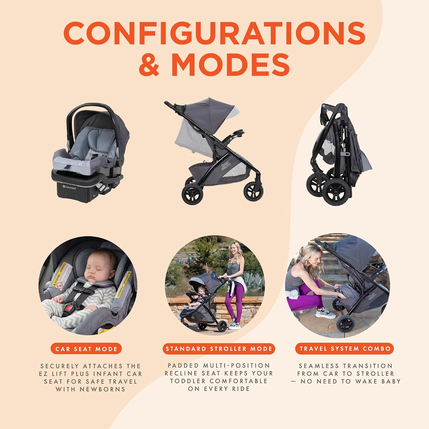 Baby Trend Tango™ 3 All-Terrain Stroller Travel System with EZ-Lift™ Plus Infant Car Seat, Ultra Grey