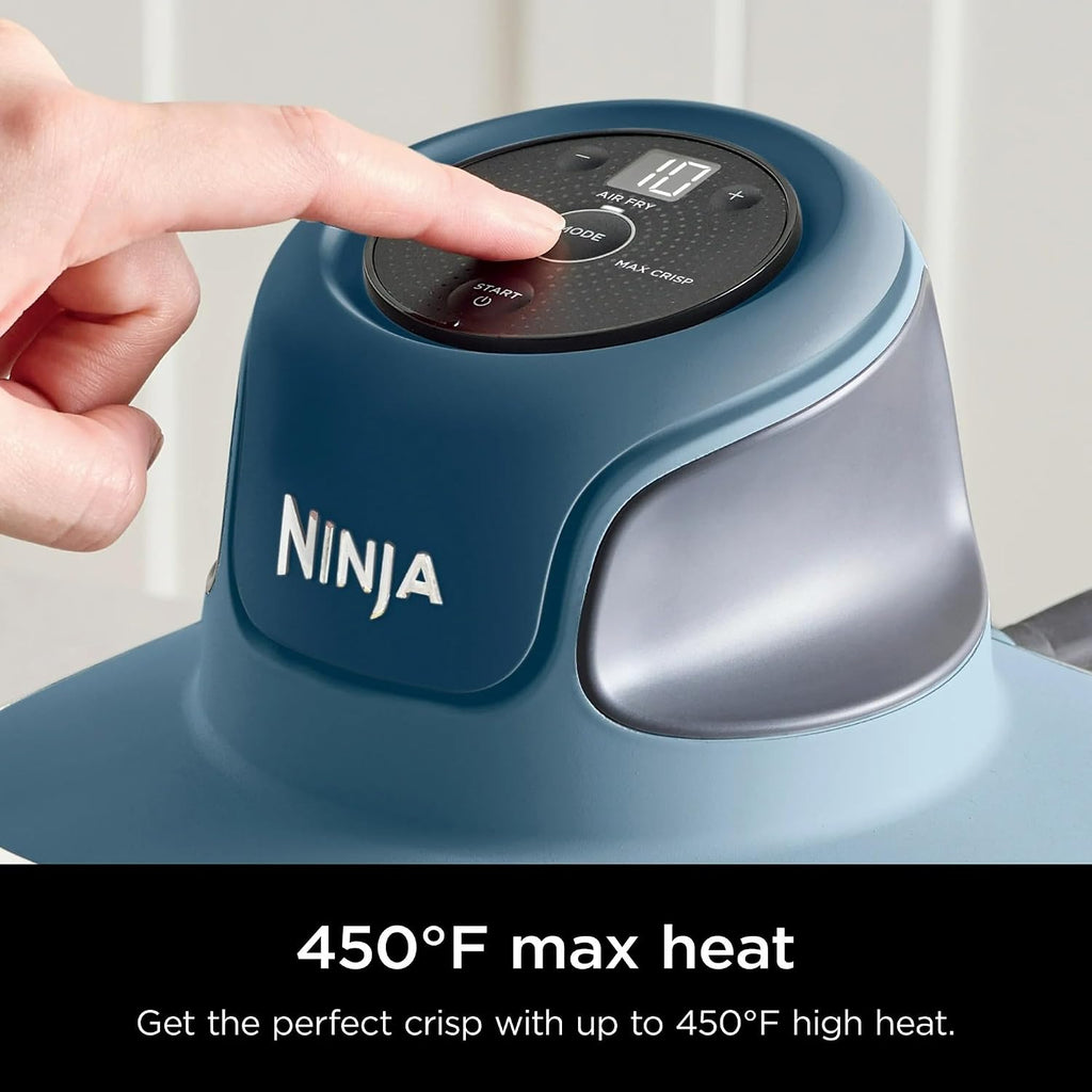 Ninja FN100ND Crispi Air Fryer, Microwave, Freezer & Dishwasher Safe, Non Toxic Glass Portable Cooking System, 4 QT & 5 Cup Glass Containers with Storage Lids, Easy Meals, Blue (Renewed)