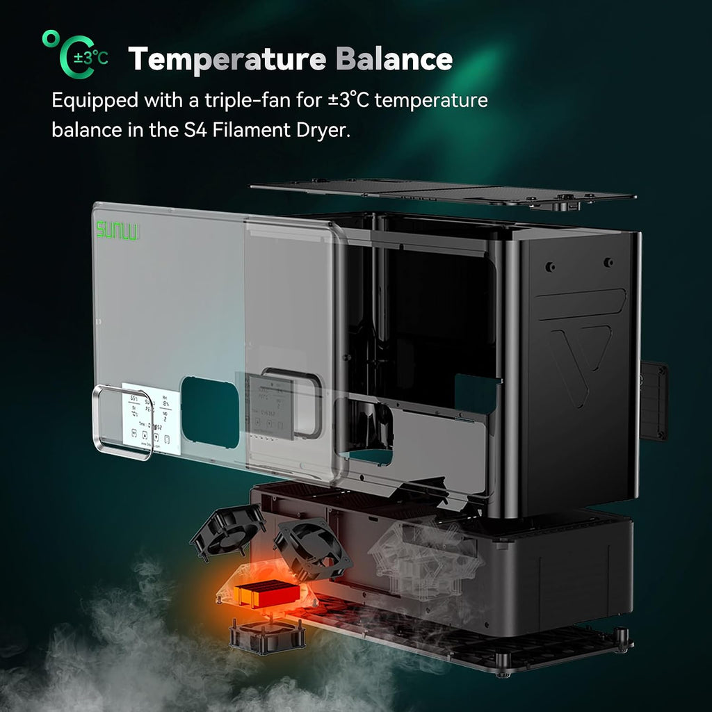 SUNLU Official Filament Dryer S4, 4 Spools Capacity, Efficient Heating to 70℃, 350W PTC Heater 3D Filament Dehydrator, Compatible with Nylon TPU PLA PETG ABS Filament 1.75/2.85/3.0mm, Black
