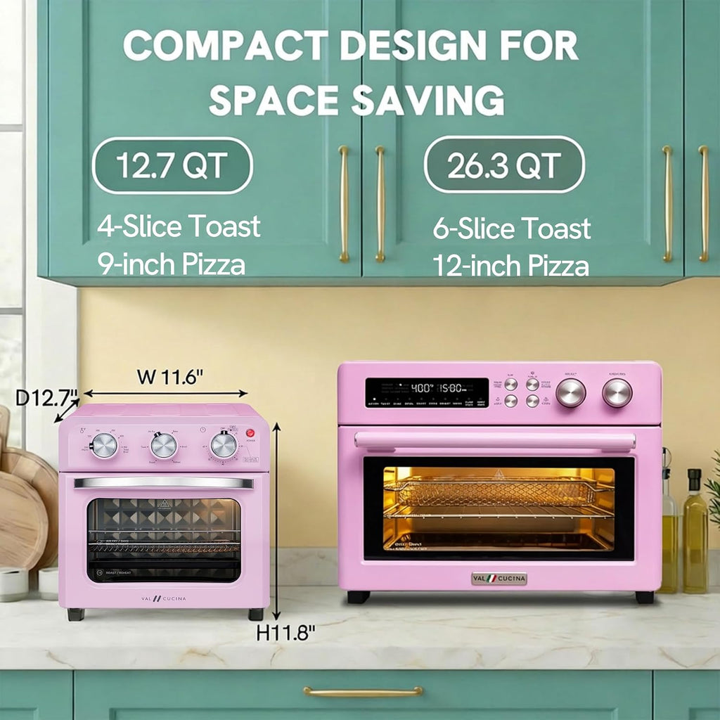 VAL CUCINA 6-in-1 Air Fryer Toaster Oven Combo, Compact 12.7 QT Small Countertop Convection Oven, Fits 9' Pizza & 4 Toast, Hexagon Hybrid Heating, Enamel Baking Pan