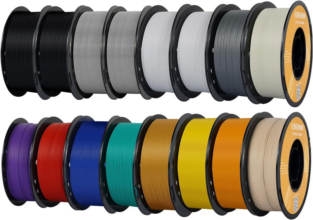 Kingroon PLA Plus 3D Printer Filament,PLA+ 16 Rolls,Dimensional Accuracy +/-0.03mm,16kg Spool(35.3lbs),1.75 mm,2White 2Grey 2Black Red Blue Green Yellow Silver Skin Purple Transparentwhite Orange Gold