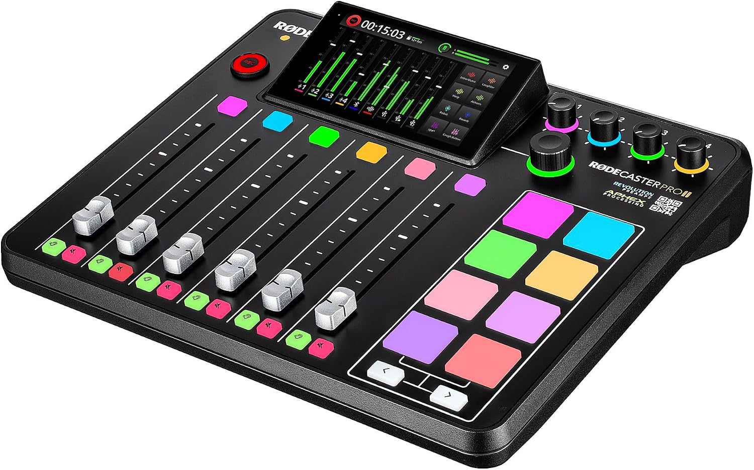 RODE RODECaster Pro II + 4x Headphones + 4x Podcast Microphone + 64GB Micro SD Memory Card + Mic Arm Stand + 2x USB-C + More (Bundle)