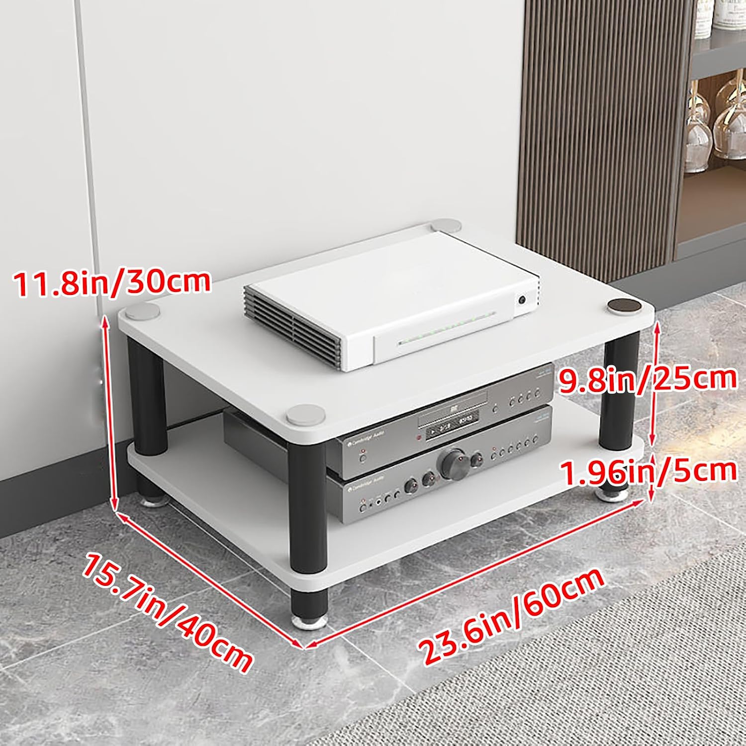 1/2/3/4 Tier Audio Rack Tower AV Media Stand Media Audio Tower Cabinet Entertainment Stereo Racks Audio/Video Component Cabinet AV Equipment Cabinet Display Stand,White,2 Tier