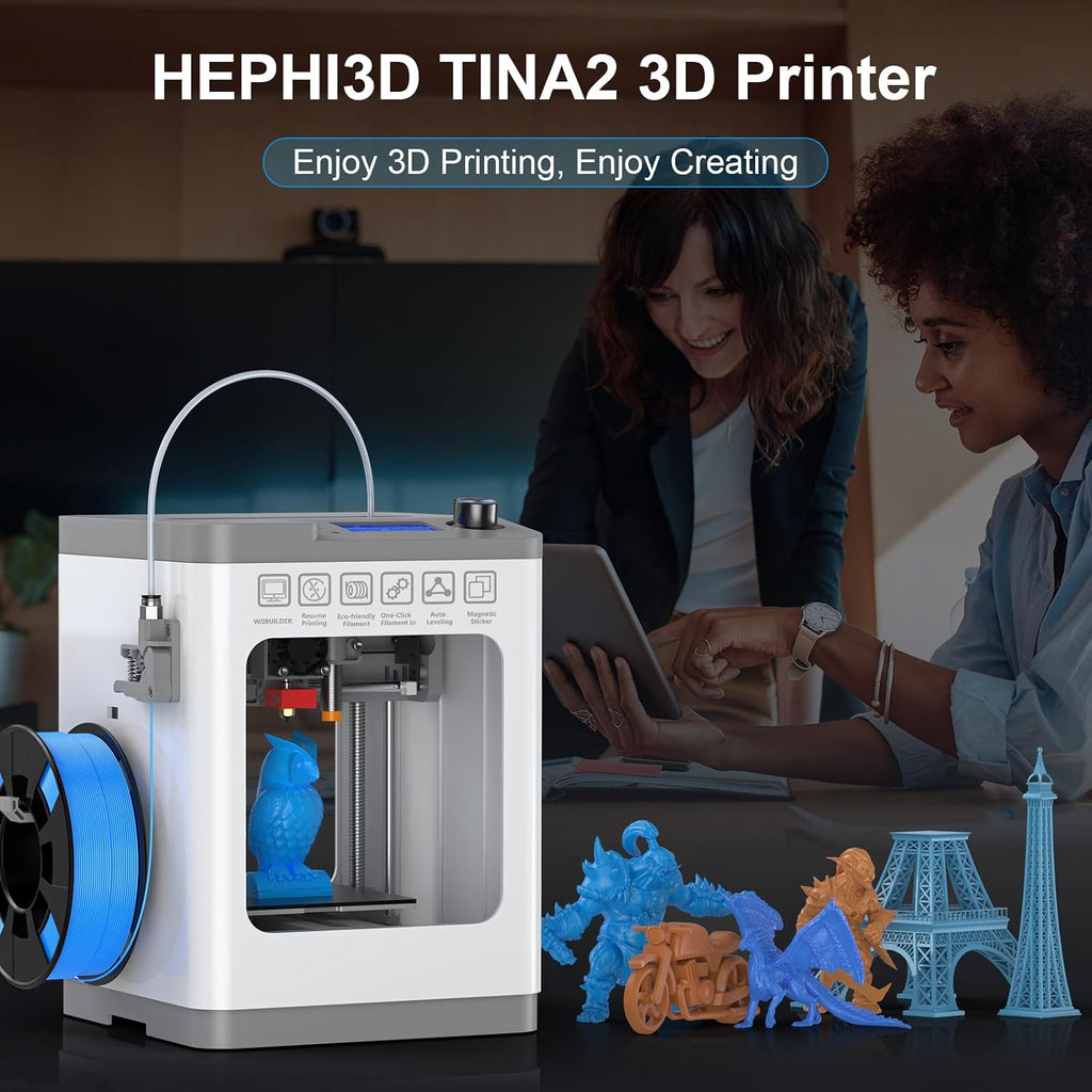 TINA2 Mini 3D Printer, HEPHI3D FDM 3D Printers for Beginners, Fully Assembled Auto Leveling 3D Printer for Kids, Resume Printing Function, Fully Open Source, Removable Flexible Magnetic Build Plate