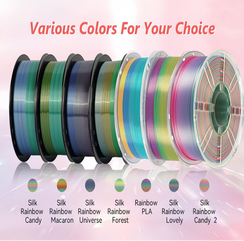 Kingroon Silk Rainbow PLA Filament Bundle 10kg (22lbs), 10 Spools 1.75mm Multicolor Gradient 3D Printing Filament, ±0.03mm Accuracy, No Clogging for FDM 3D Printers