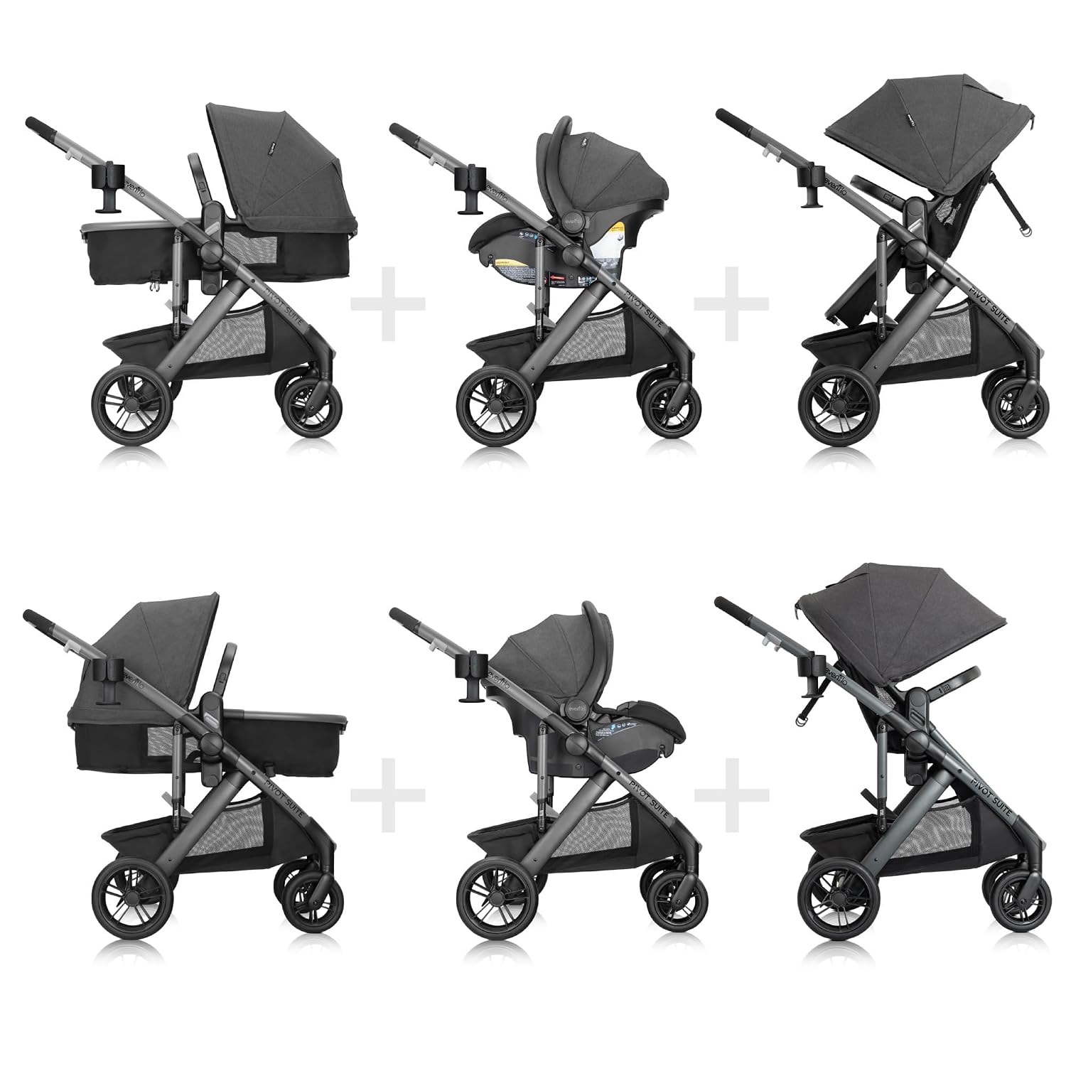 Evenflo Pivot Suite Modular Travel System with LiteMax Infant Car Seat, Devon Gray