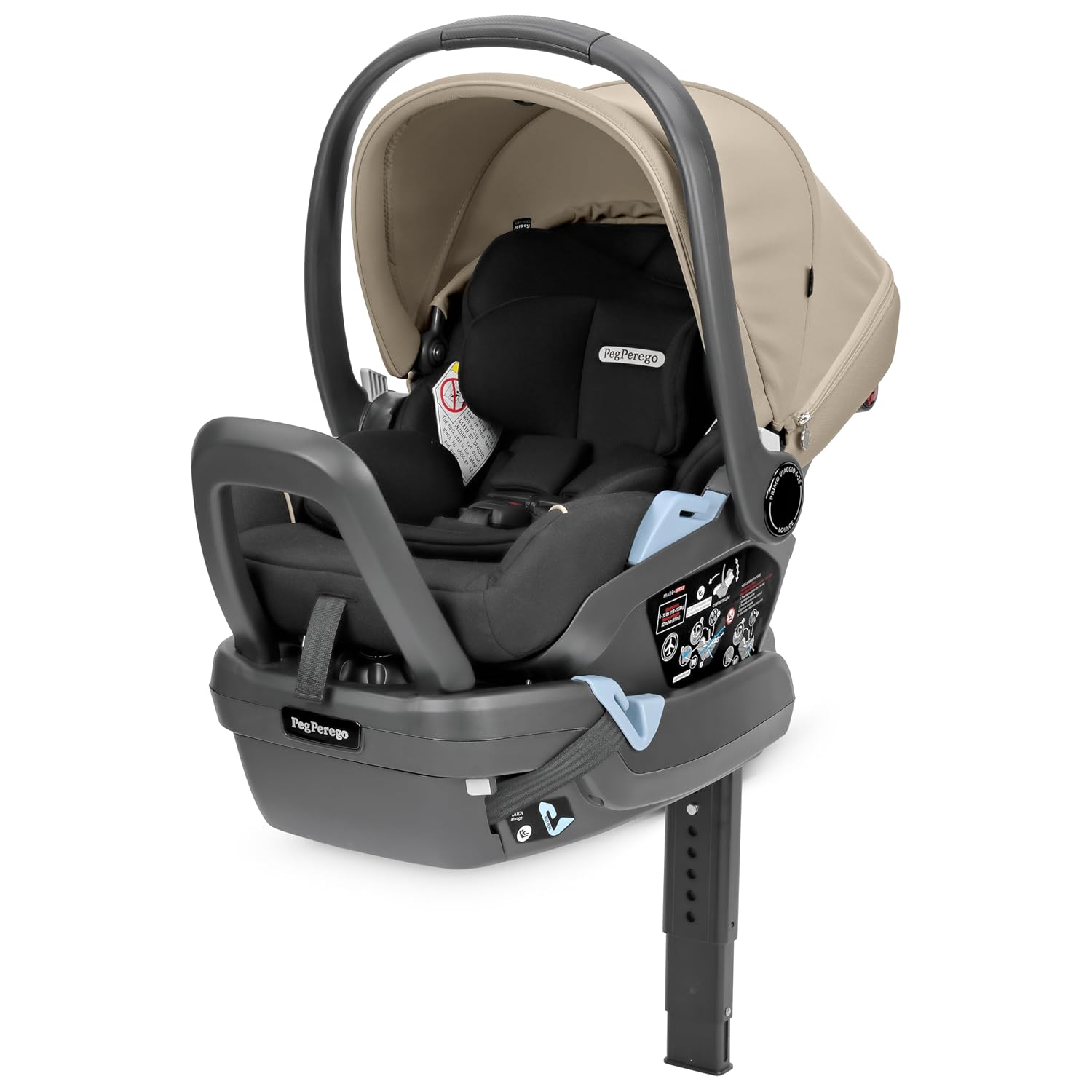 Peg Perego Primo Viaggio Lounge - Reclining Rear Facing Infant Car Seat - Includes Base with Load Leg & Anti-Rebound Bar - for Babies 4 to 30 lbs - Made in Italy - Vanilla Blend (Black & Cream)