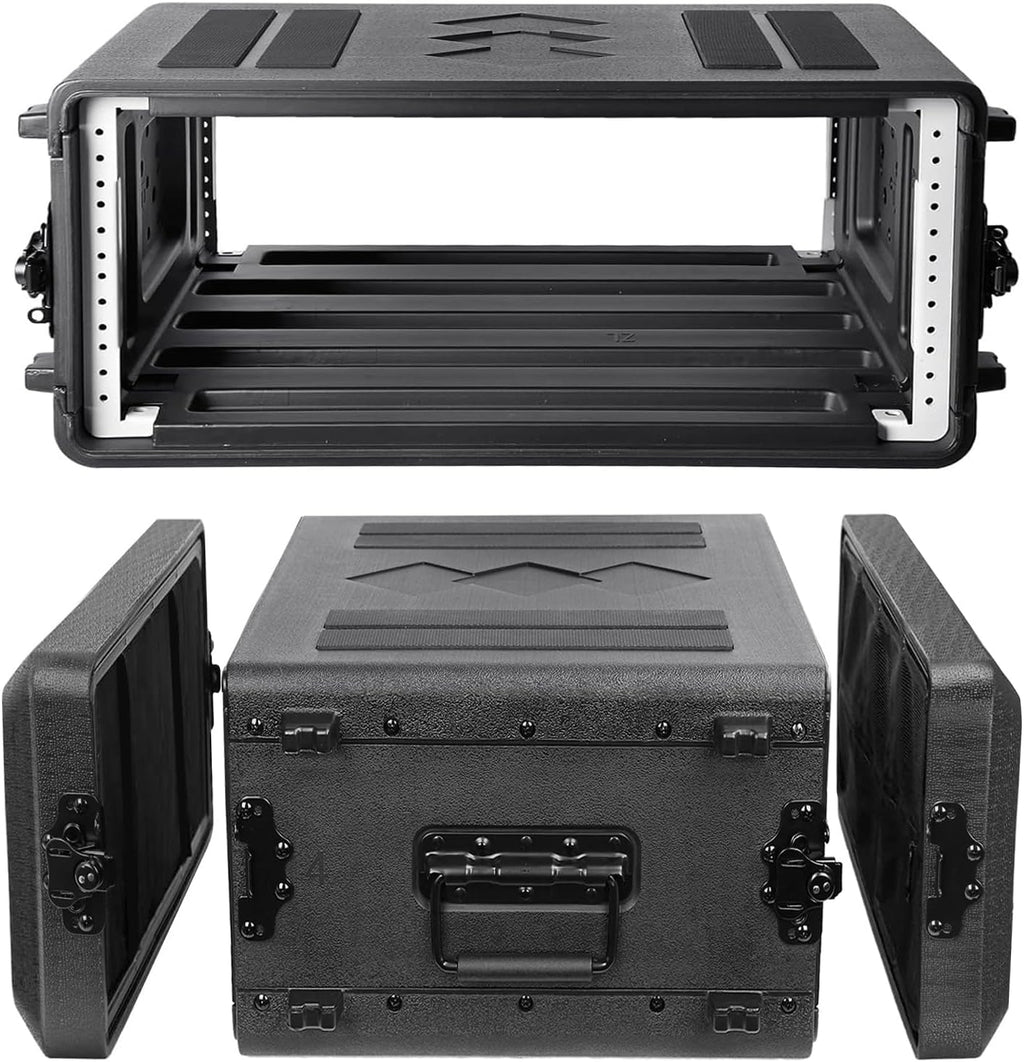 Diandian 4U Rack Case Shallow 16' Depth, 19' Rackmount Flight Case, Watertight Dust-Proof, Shock Mount for Amplifier, Pro Audio, DJ Mixer, Effects with Microphone Compartments