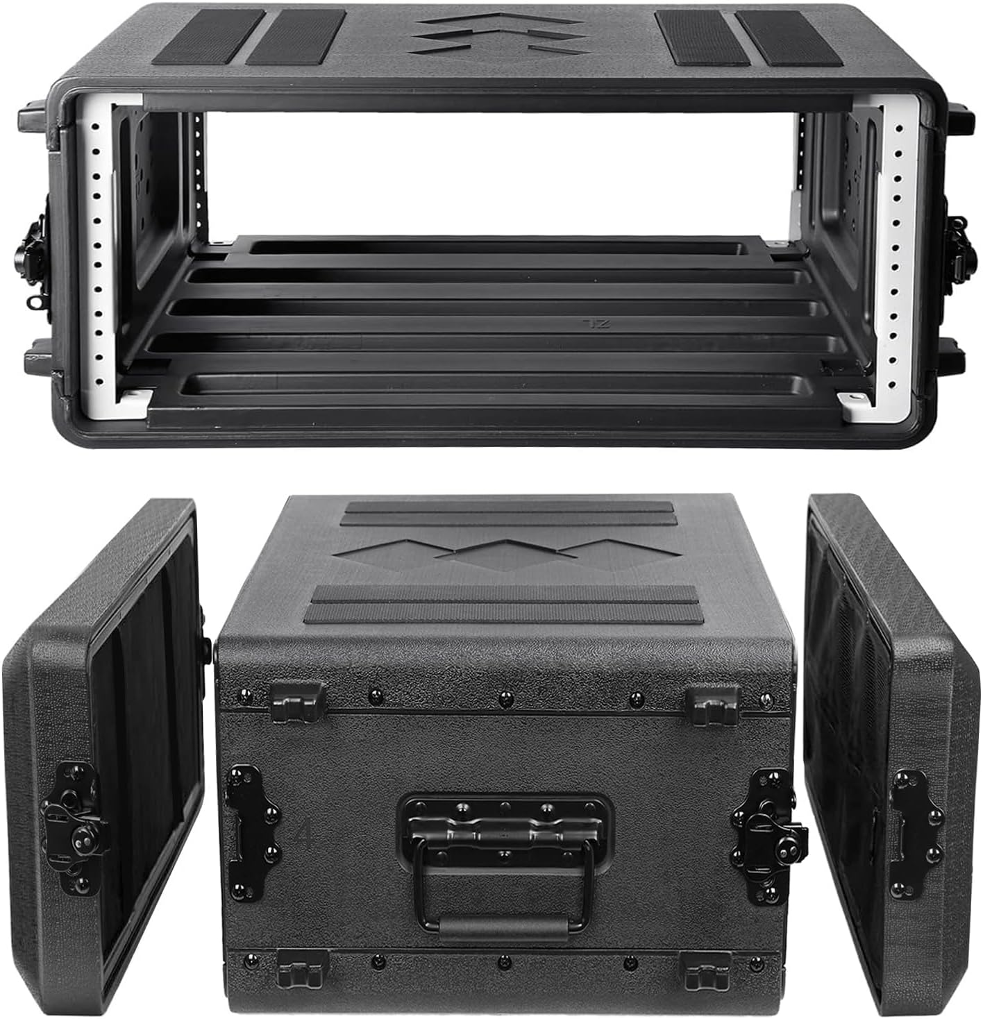 Diandian 4U Rack Case Shallow 16' Depth, 19' Rackmount Flight Case, Watertight Dust-Proof, Shock Mount for Amplifier, Pro Audio, DJ Mixer, Effects with Microphone Compartments