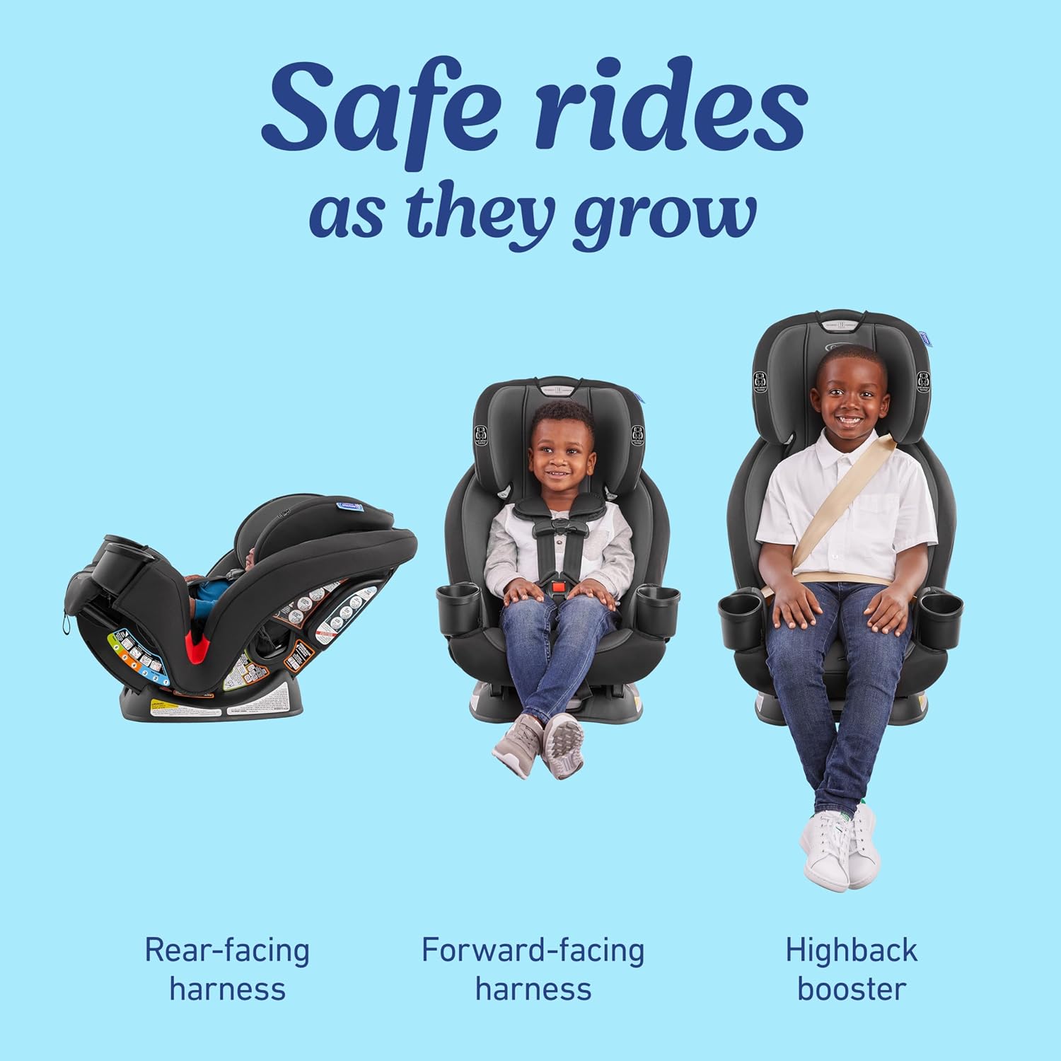 Graco® TriRide 3-in-1 Reclining Car Seat Clybourne - Rear & Forward Facing Car Seat Highback Booster Adjustable Headrest
