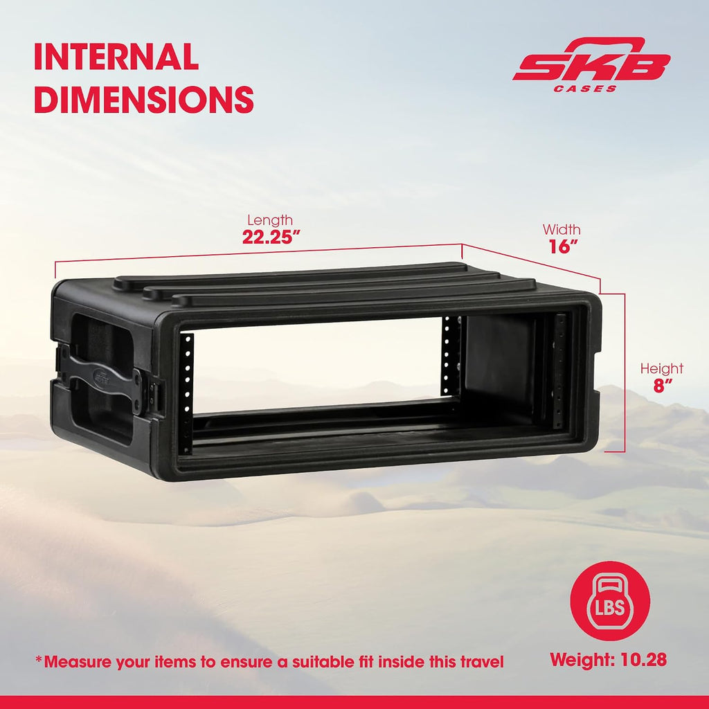 SKB Shallow Rack 3U - Roto-Molded for Durability & Impact Resistance, Waterproof & Stackable Design, with Twist Latches & Rubber Feet - Ideal for Secure Equipment Storage & Transport, Black