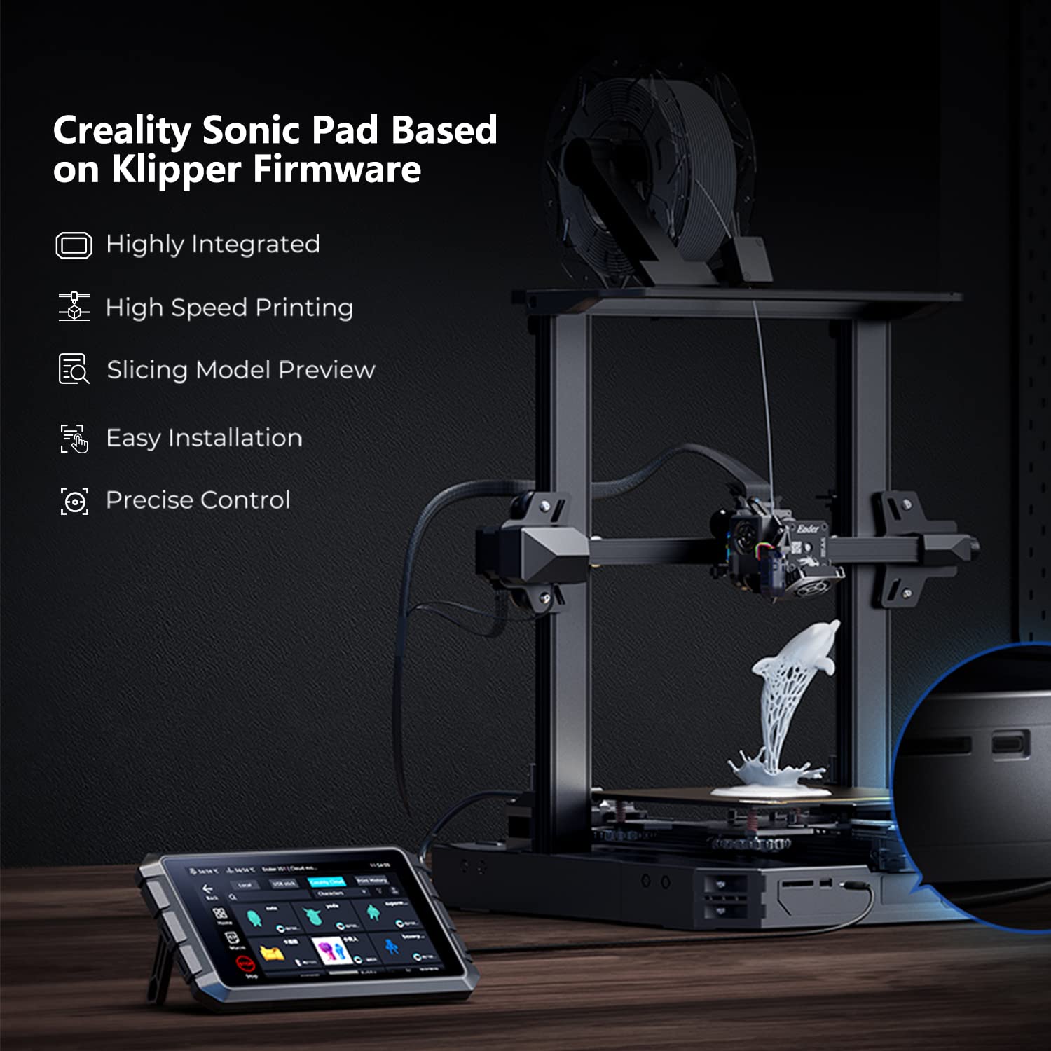 Creality Sonic Pad Klipper, 7 Inch Touch Screen 3D Printer Accessories Smart Pad Based on Klipper Firmware with Higher Printing Speed for Ender 3 V3 SE/Ender 3 Max Neo/Ender 3 V2/Ender 3 S1 3D Printer