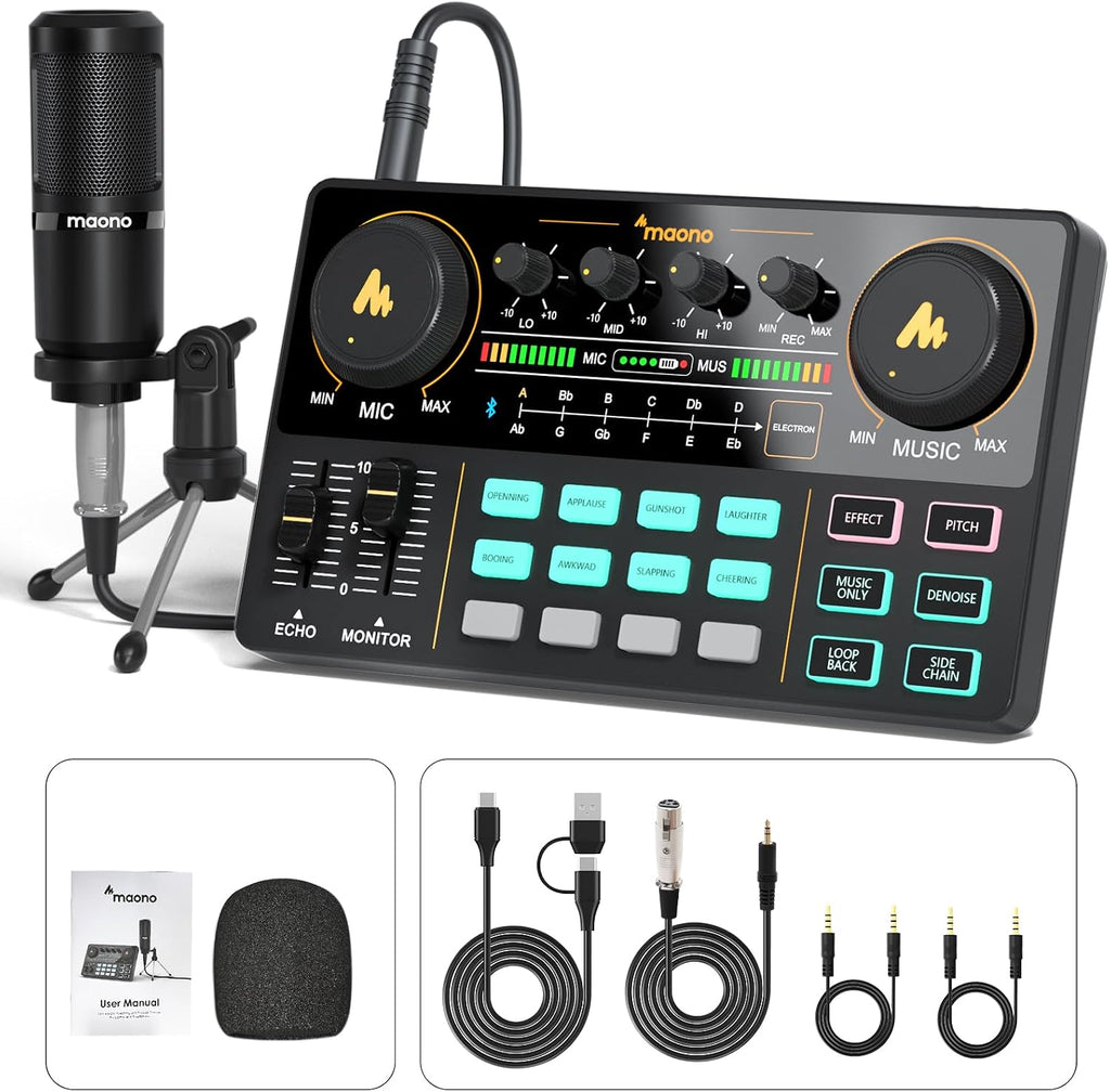 MAONO Podcast Equipment Bundle Audio mixer All-in-One Podcast Production Studio with 3.5mm Microphone for Live Streaming, Recording, PC, Smartphone, DJ MaonoCaster Lite (AU-AM200-S1)
