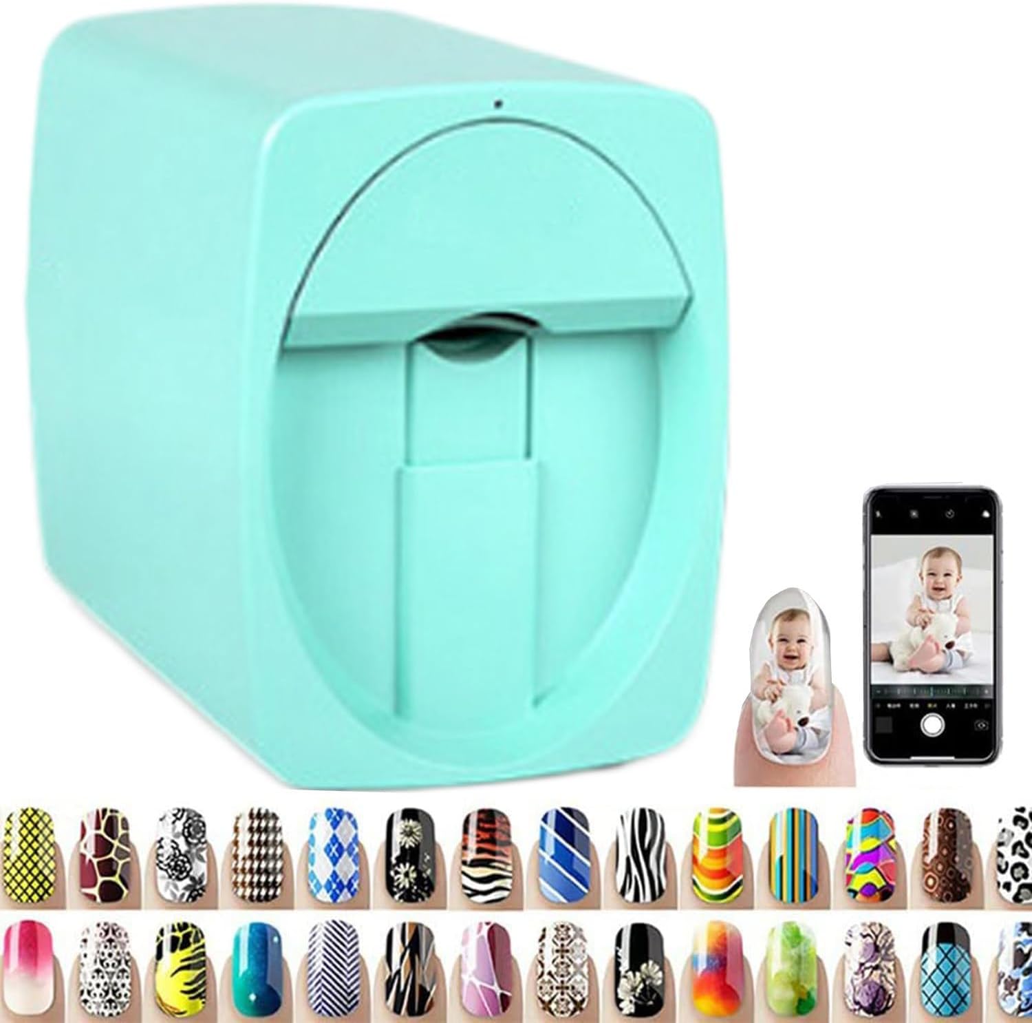 Nail Art Printer, 3D Intelligent Automatic Nail Printing Machine, Support WiFi/DIY/USB, Portable Nail Painting Machine for Kid/Studio (Green)