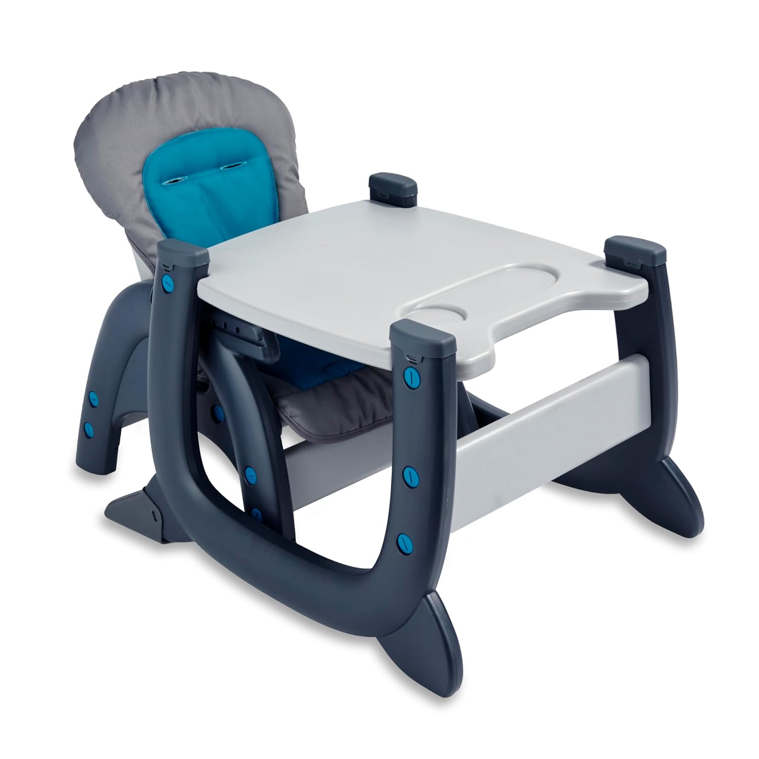 Badger Basket Envee II Convertible Baby High Chair with Infant Feeding Seat, Booster Seat, and Toddler Desk with Chair - Charcoal/Teal