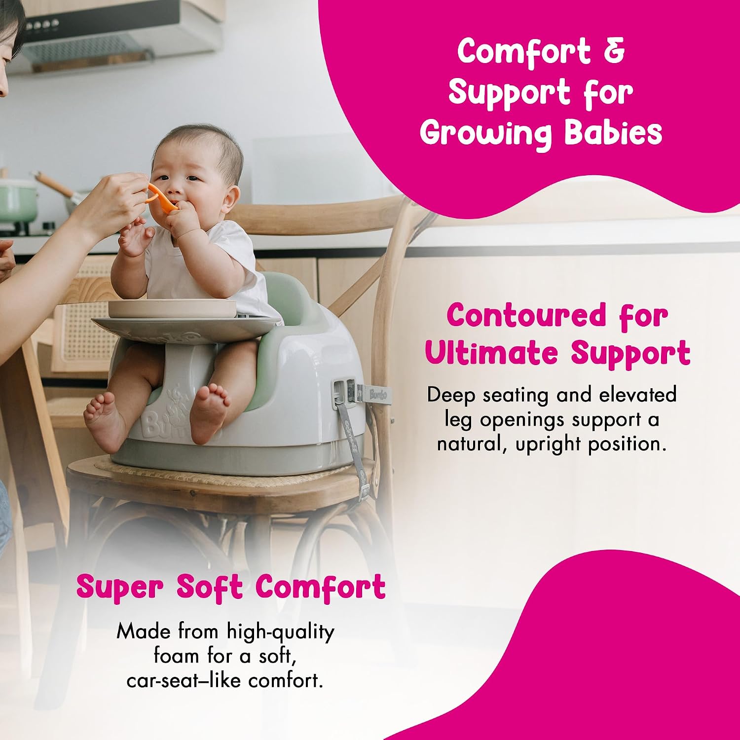 Bumbo 2 Pack 3-in-1 Multi-Seat for 6 to 36 Months, Travel Baby Feeding & Play Floor Seat, Portable Booster with Tray & Toddler High Chair, Agave