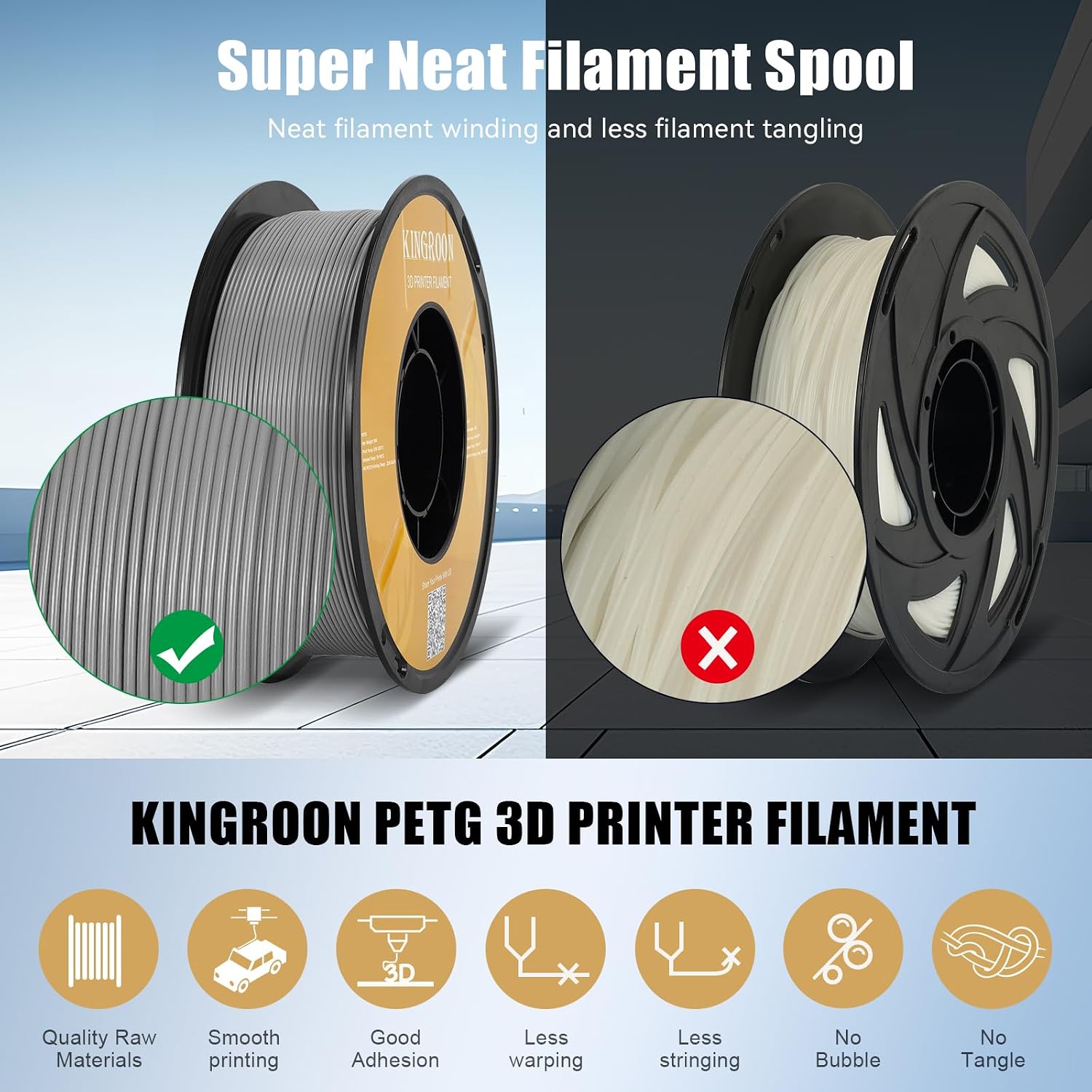Kingroon High Speed PETG 3D Printer Filament Bundle 1.75mm, 3D Printer Rapid Filament for 30-600mm/s Hyper Printing Filament, Dimensional Accuracy +/- 0.03 mm, 10 kg Plastic Spool (22lbs（Gray）
