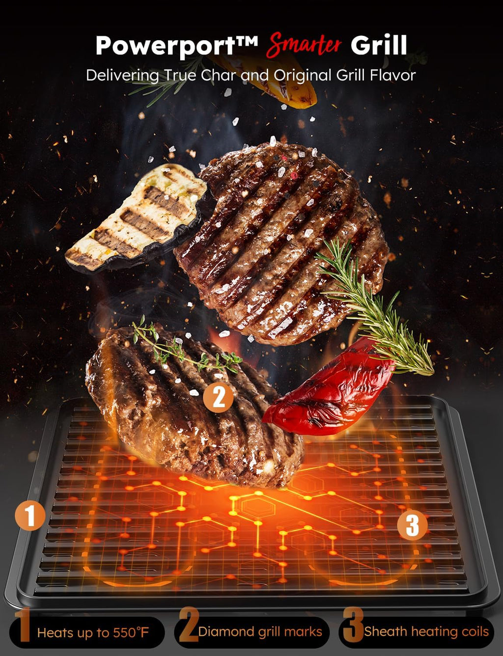 Nuwave Plug-In Grill Air Fryer Oven Combo w/Sheath Heaters, Authentic Char Flavor, 2026 New Convection System, 2X More Even, 100 Presets, Smarter Probe, 50-550°F, Stainless Steel