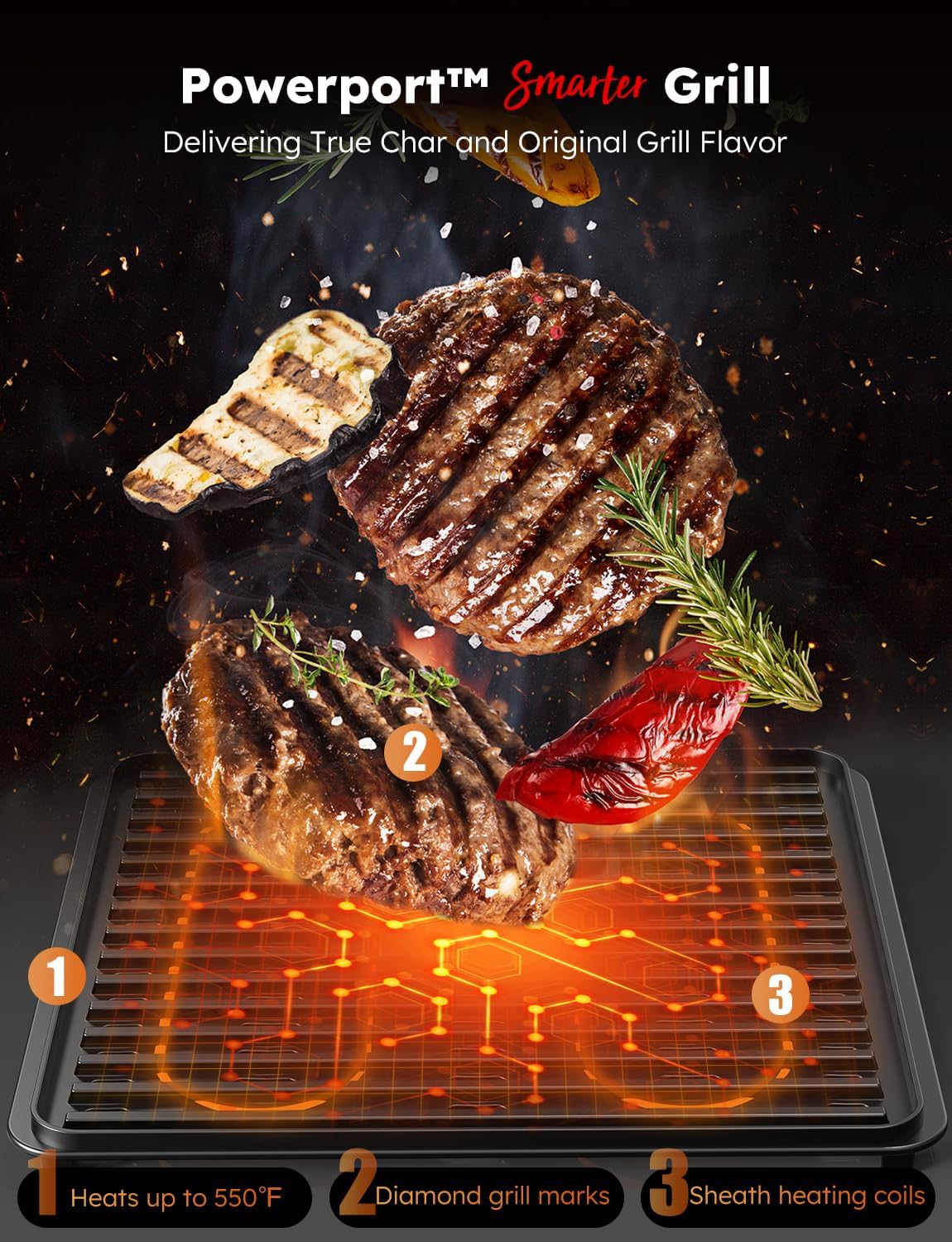 Nuwave Plug-In Grill Air Fryer Oven Combo w/Sheath Heaters, Authentic Char Flavor, 2026 New Convection System, 2X More Even, 100 Presets, Smarter Probe, 50-550°F, Stainless Steel