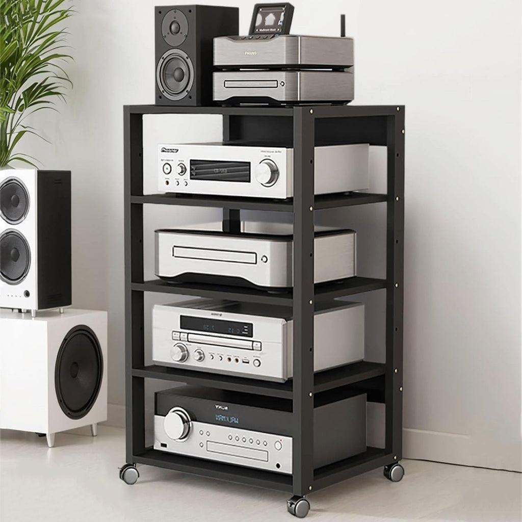3/4/5 Tier Audio-Video Media Stand with Adjustable Shelves, Home Stereo System Entertainment Components Cabinet for Gaming, Meeting, Living, Recording Room, Black(50x40x90cm)