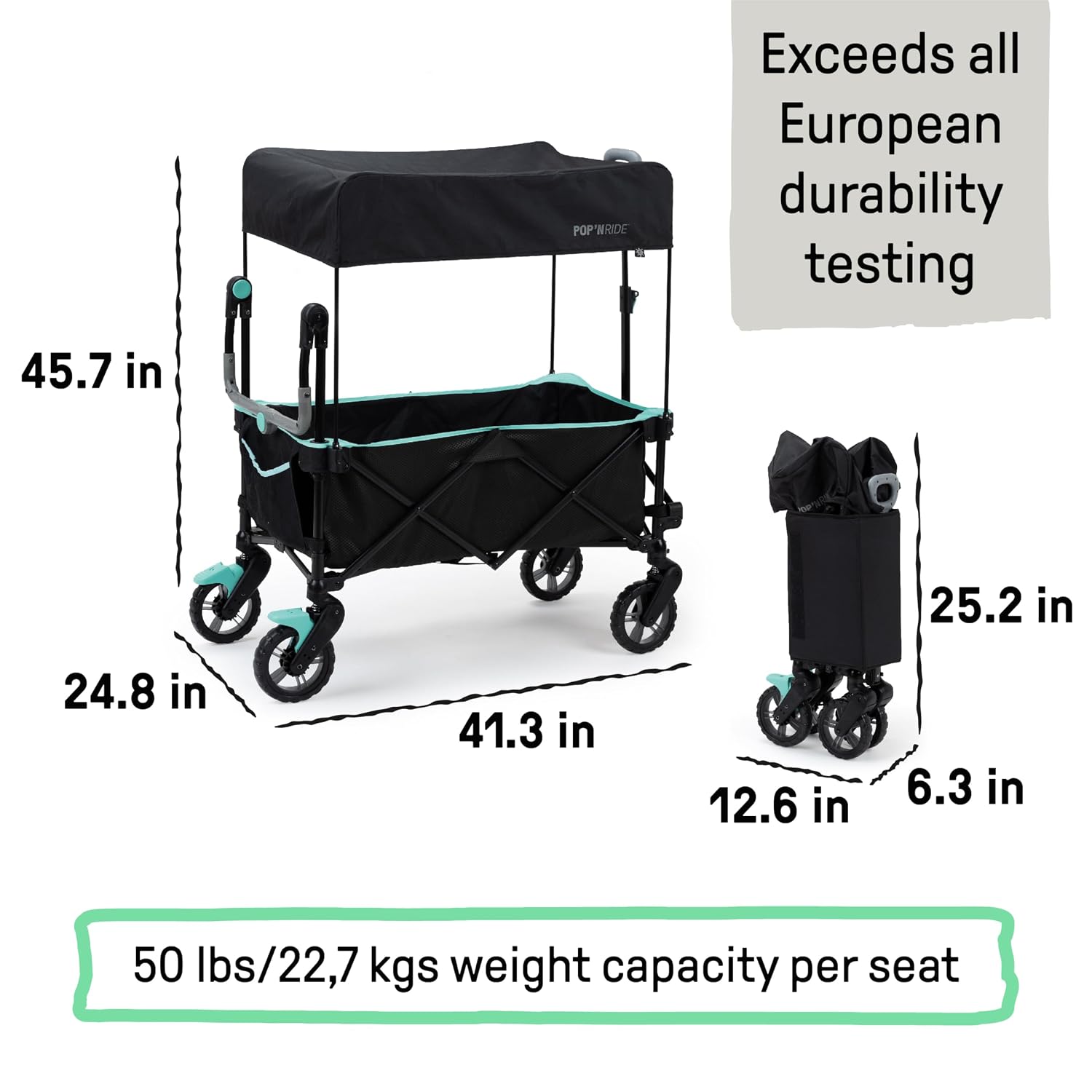 Ingenuity Ingenuity Pop 'N Ride Lightweight Stroller Wagon - Face-to-Face Seats for 2 with 3-Point Harnesses & Sun Canopy