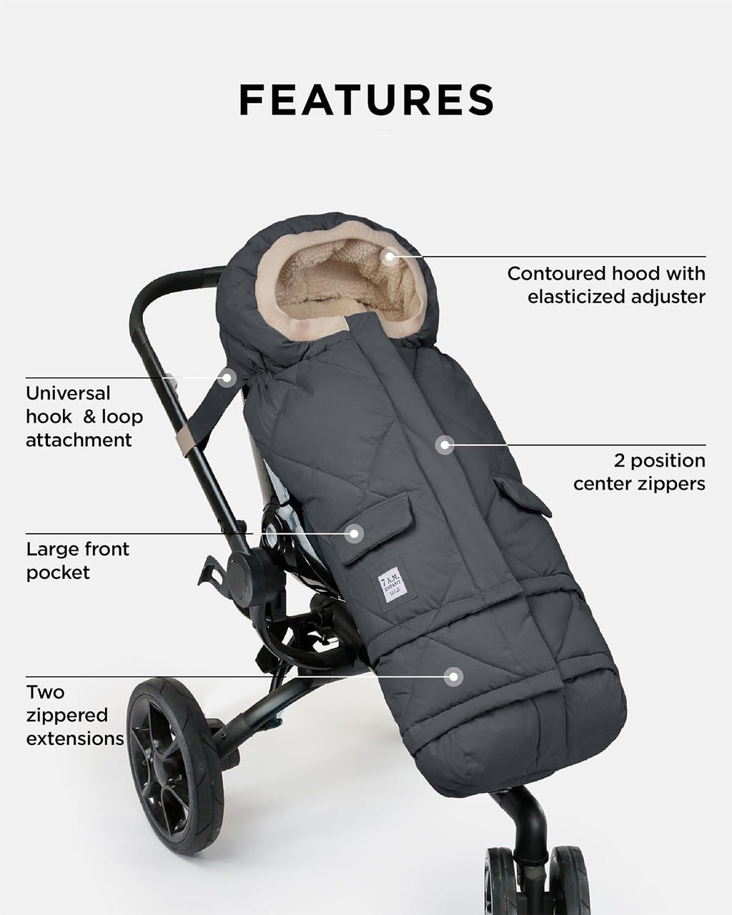7AM Enfant Stroller Blanket 212 - Adjustable Baby Car Seat Zipped Blanket for Babies Winter, Unisex Multi Purpose Fleece Lined Warm Hooded Toddler Footmuff Water Repellent | (6M - 4T)