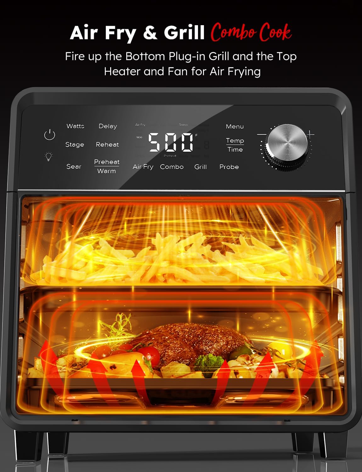 Nuwave Plug-In Grill Air Fryer Oven Combo w/Sheath Heaters, Authentic Char Flavor, 2026 New Convection System, 2X More Even, 100 Presets, Smarter Probe, 50-550°F, Stainless Steel