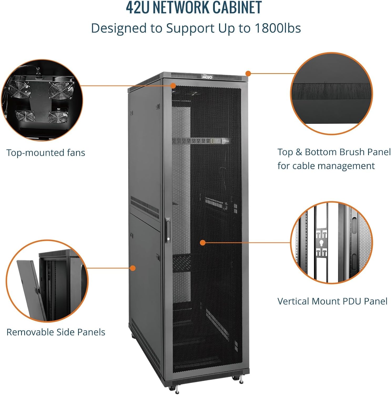 Tecmojo 42U Server Rack Network Cabinet 39.4' D x 23.6' W, Locking Data Cabinet Enclosure for 19' Server, Networking, AV & IT Equipment, Mesh Door, Black
