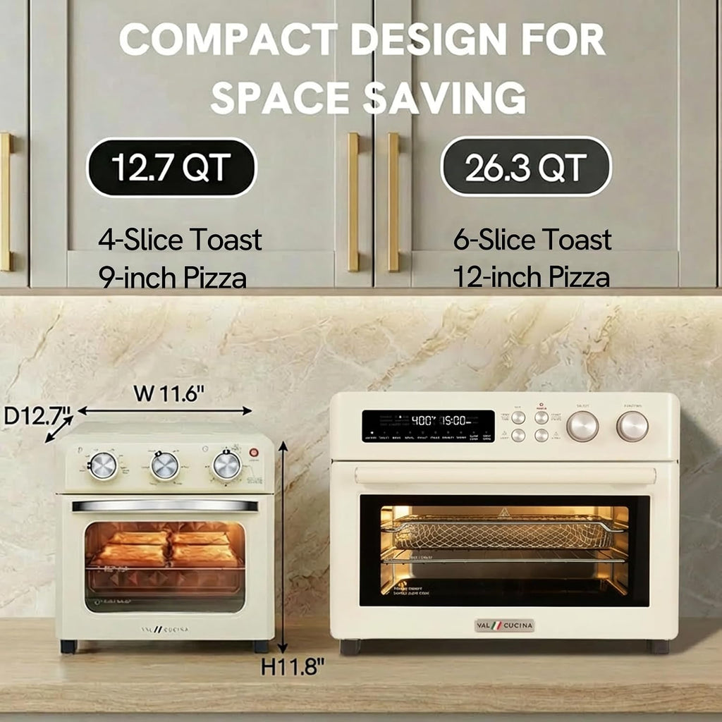 VAL CUCINA 6-in-1 Air Fryer Toaster Oven Combo, Compact 12.7 QT Small Countertop Convection Oven, Fits 9' Pizza & 4 Toast, Hexagon Hybrid Heating, Enamel Baking Pan