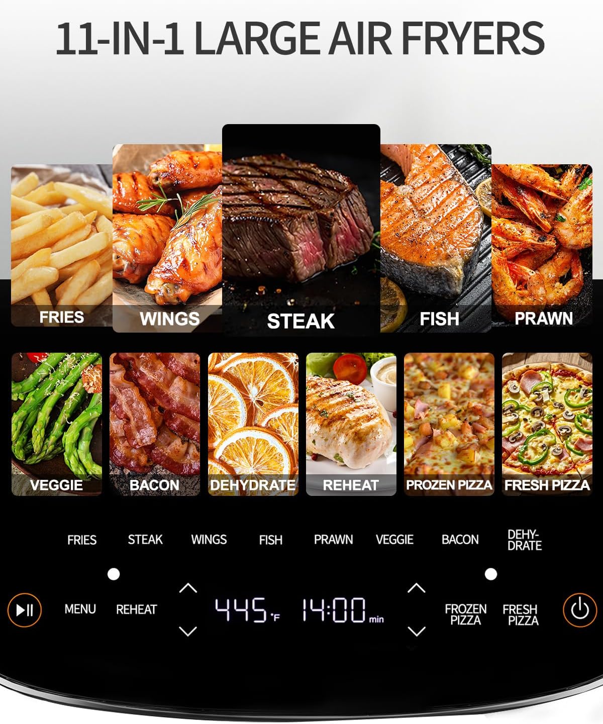 Large Air Fryer 6QT, 11-in-1 Fast Cooking Air Fryer with Top & Bottom Heating, No Flip Needed, Quiet 50dB, Family Size Digital Air Fryer for Healthy Meals, Fits a 12' Pizza or Steaks