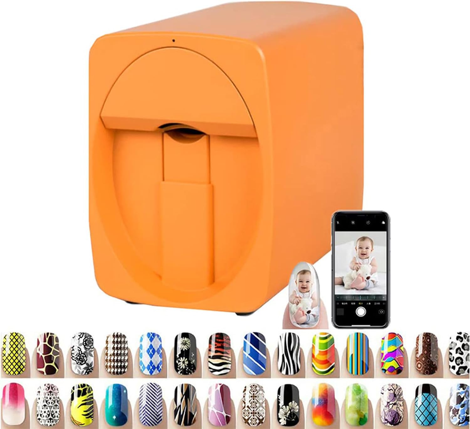 3D Nail Printer Mini Printer for Nails, Multifunction Portable Mobile Nail Painting Machine for Kid/Nail Studio/Manicurist/Nail Lovers (Orange)